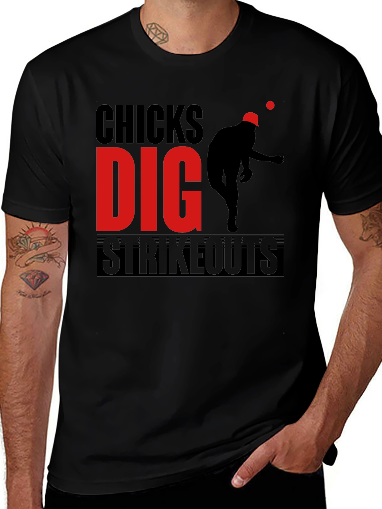 Variant 28 of Chicks Dig Strikeouts Graphic T-Shirt - Baseball Fan Tee