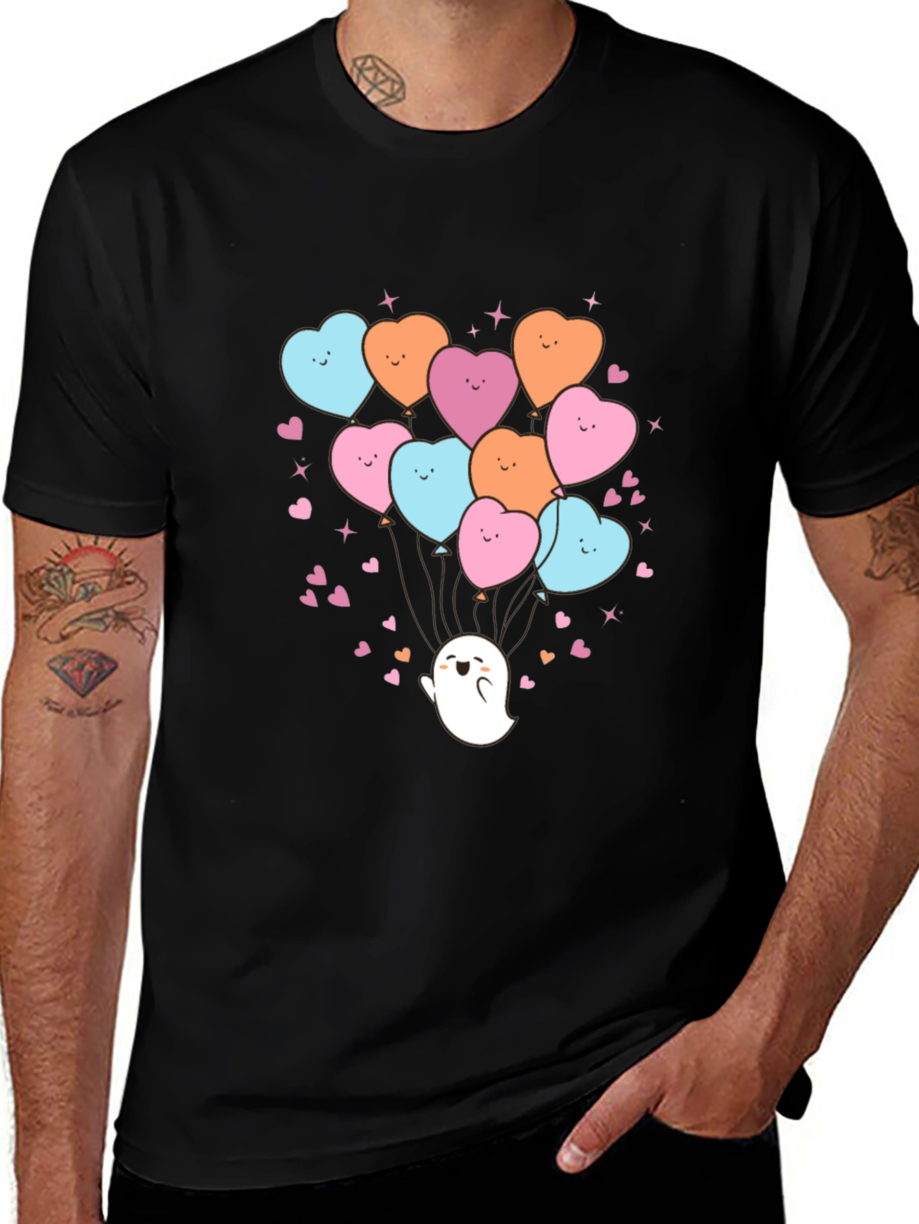 Variant 14 of Ghost Heart Balloons Graphic Tee - Soft Cotton Comfort
