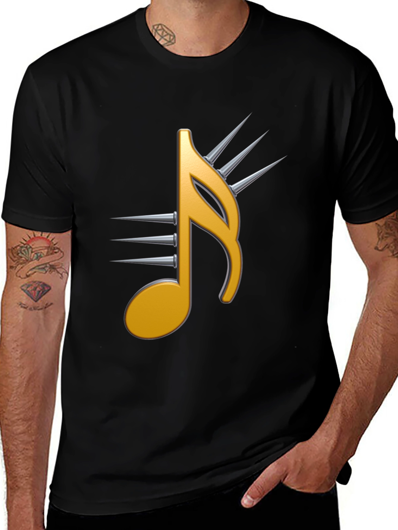 Variant 2 of Edgy Music Note Graphic Tee - Black