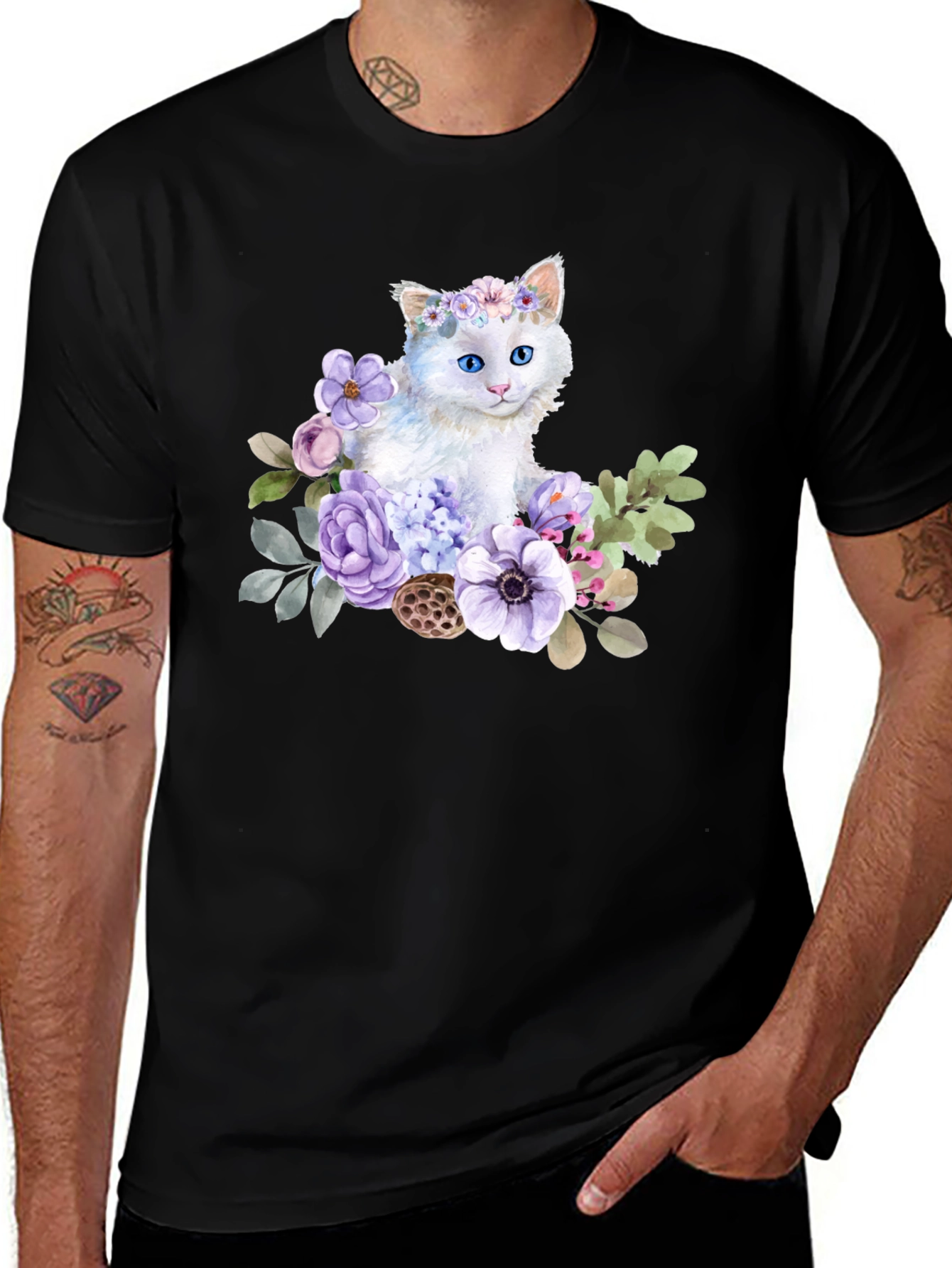 Variant 25 of Floral Cat T-Shirt - Whimsical Graphic Tee