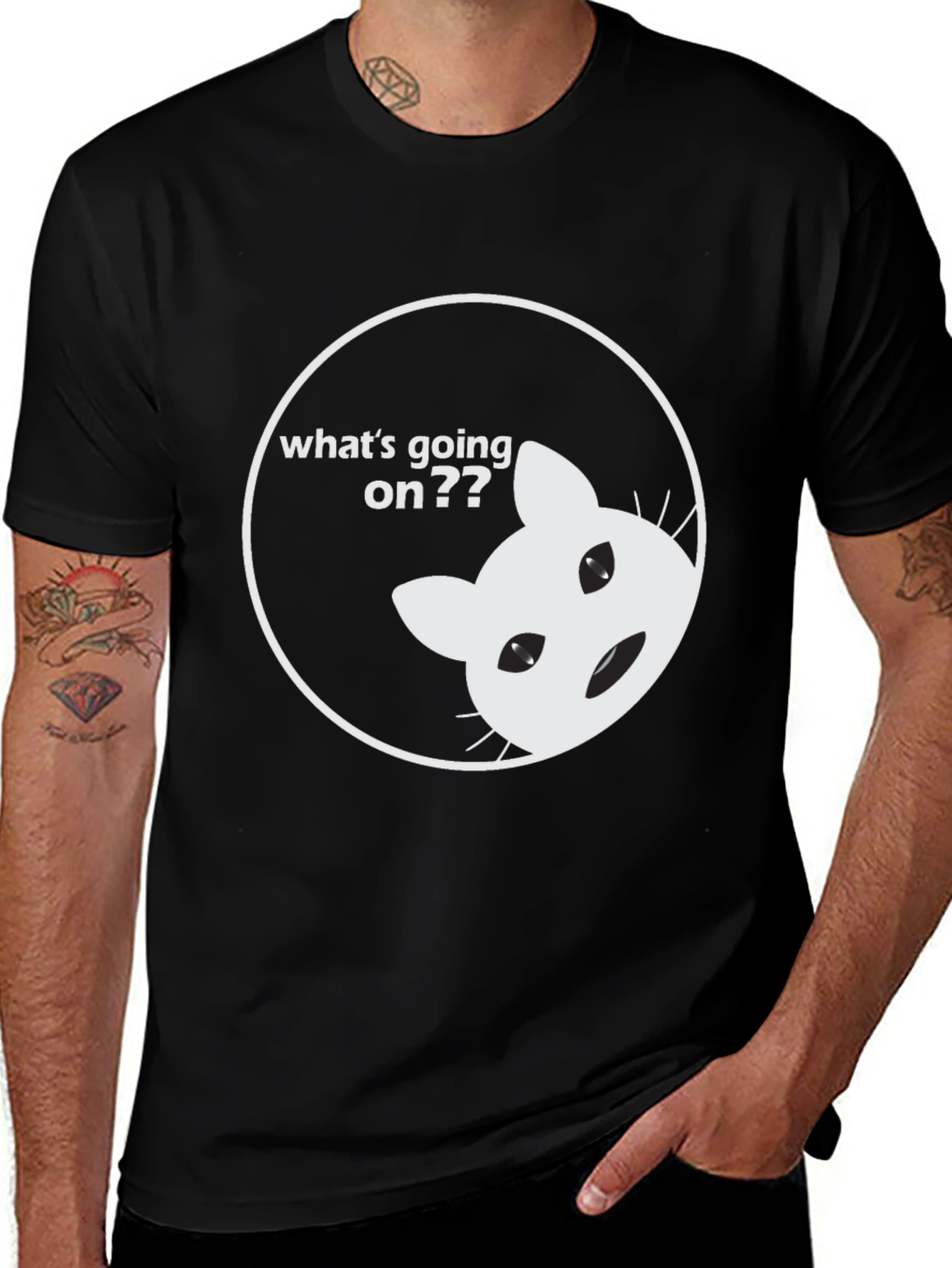 Variant 6 of Funny Cat What's Going On Black T-Shirt