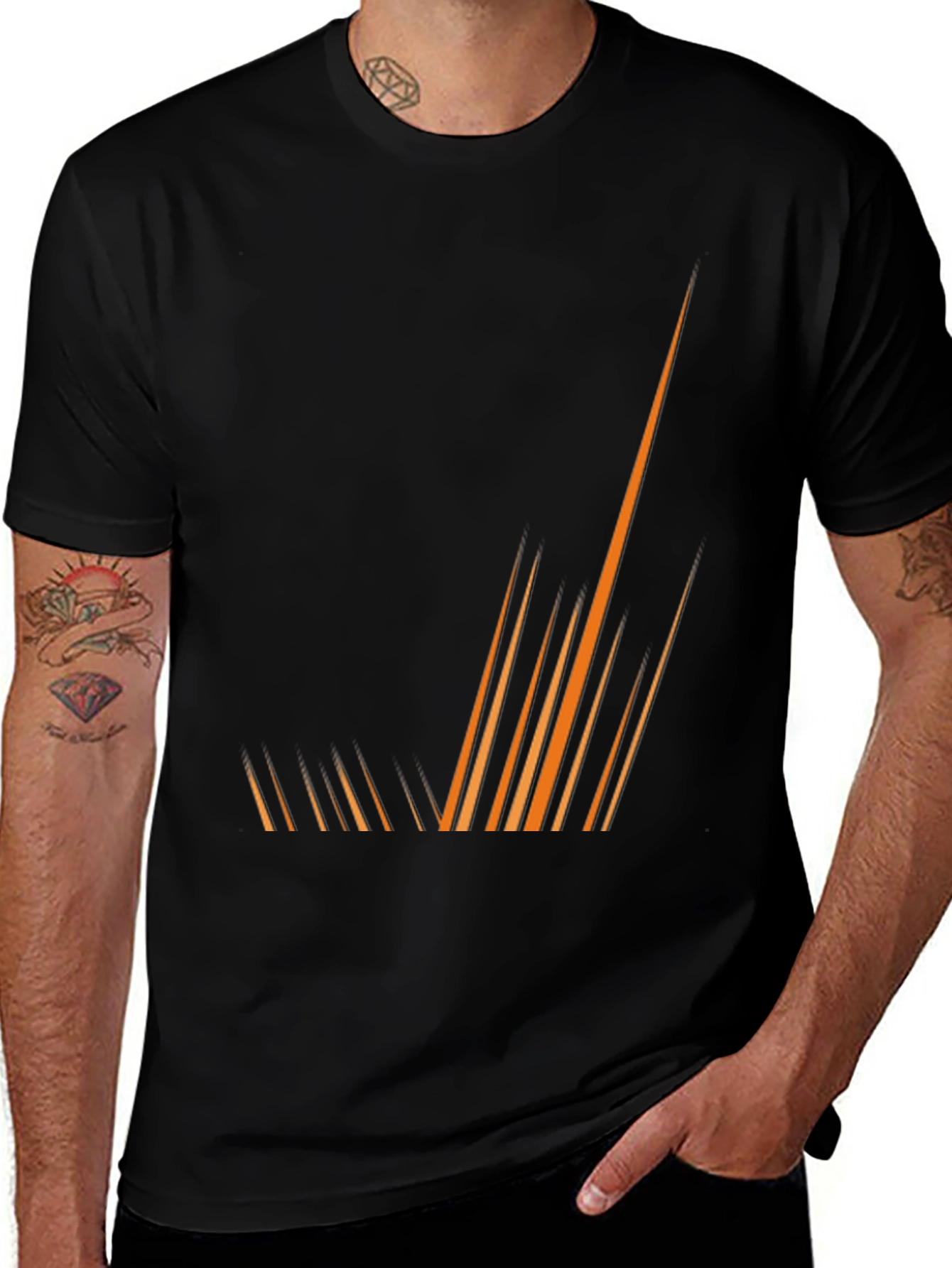 Black Tee with Orange Graphic Lines