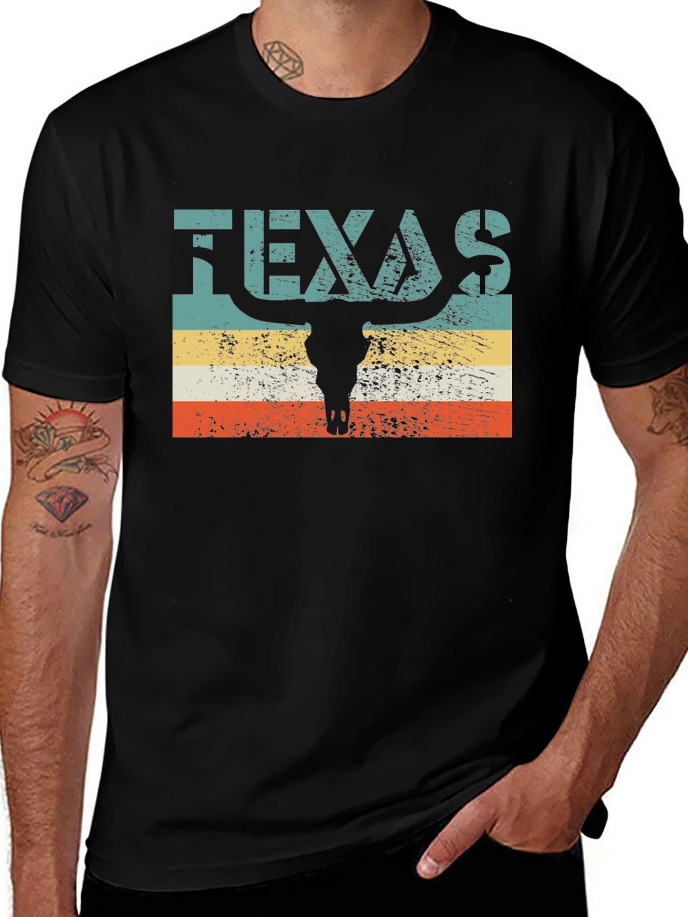 Texas Bull Skull Graphic Tee - Retro Style