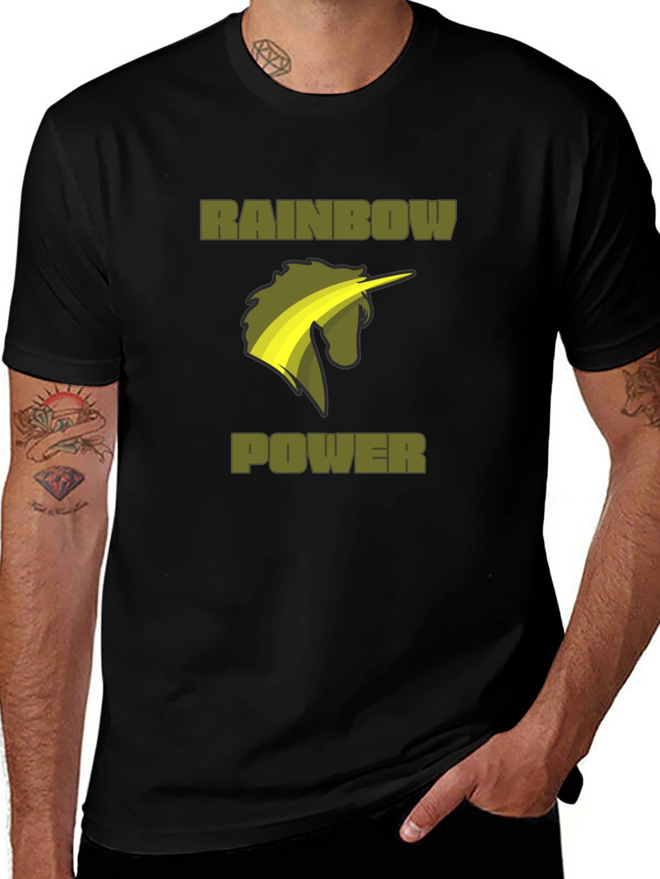 Variant 24 of Rainbow Power Unicorn T-Shirt - Black Cotton Tee