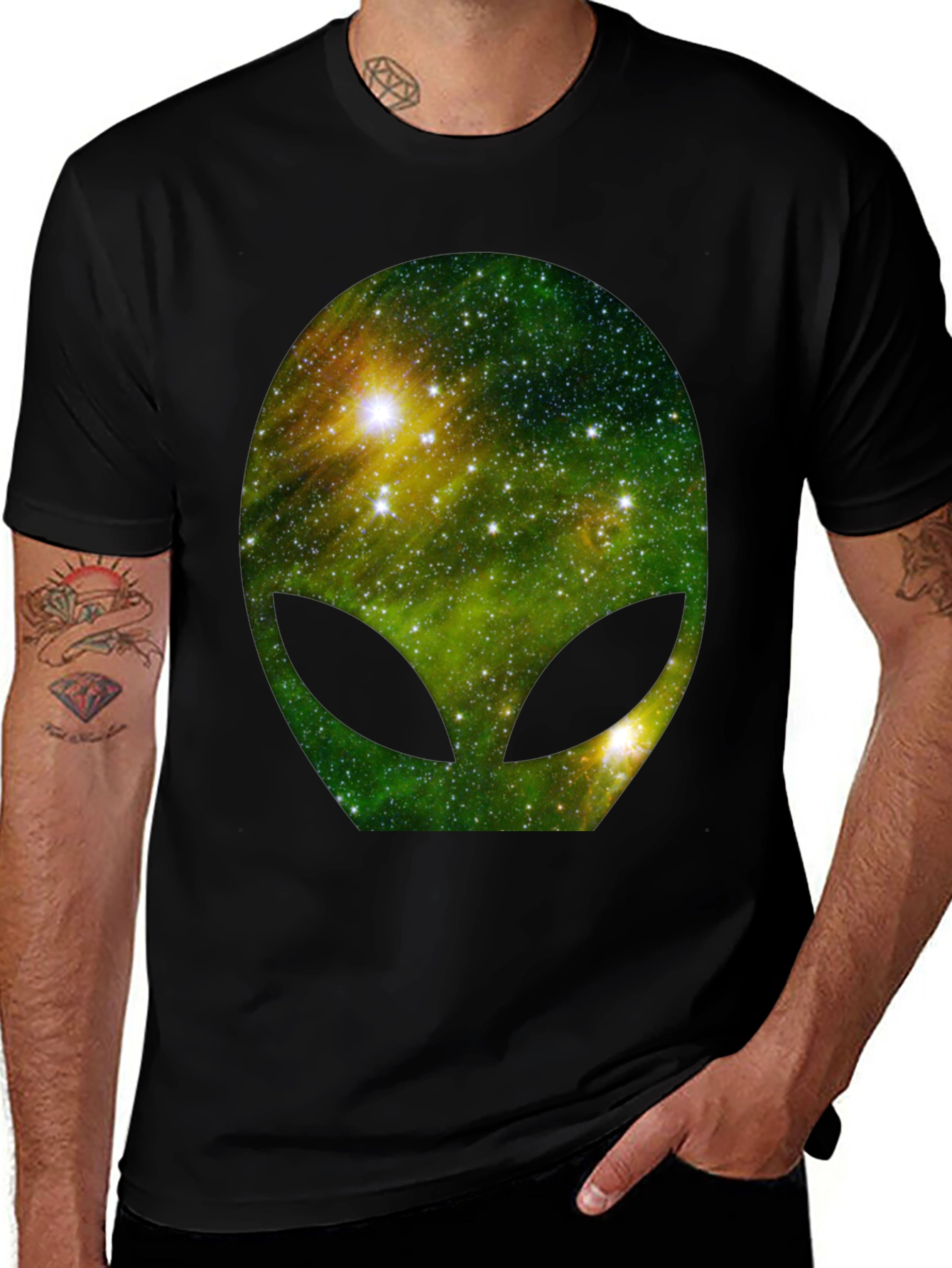 Variant 30 of Galaxy Alien Head Graphic T-Shirt - Black Cotton Tee