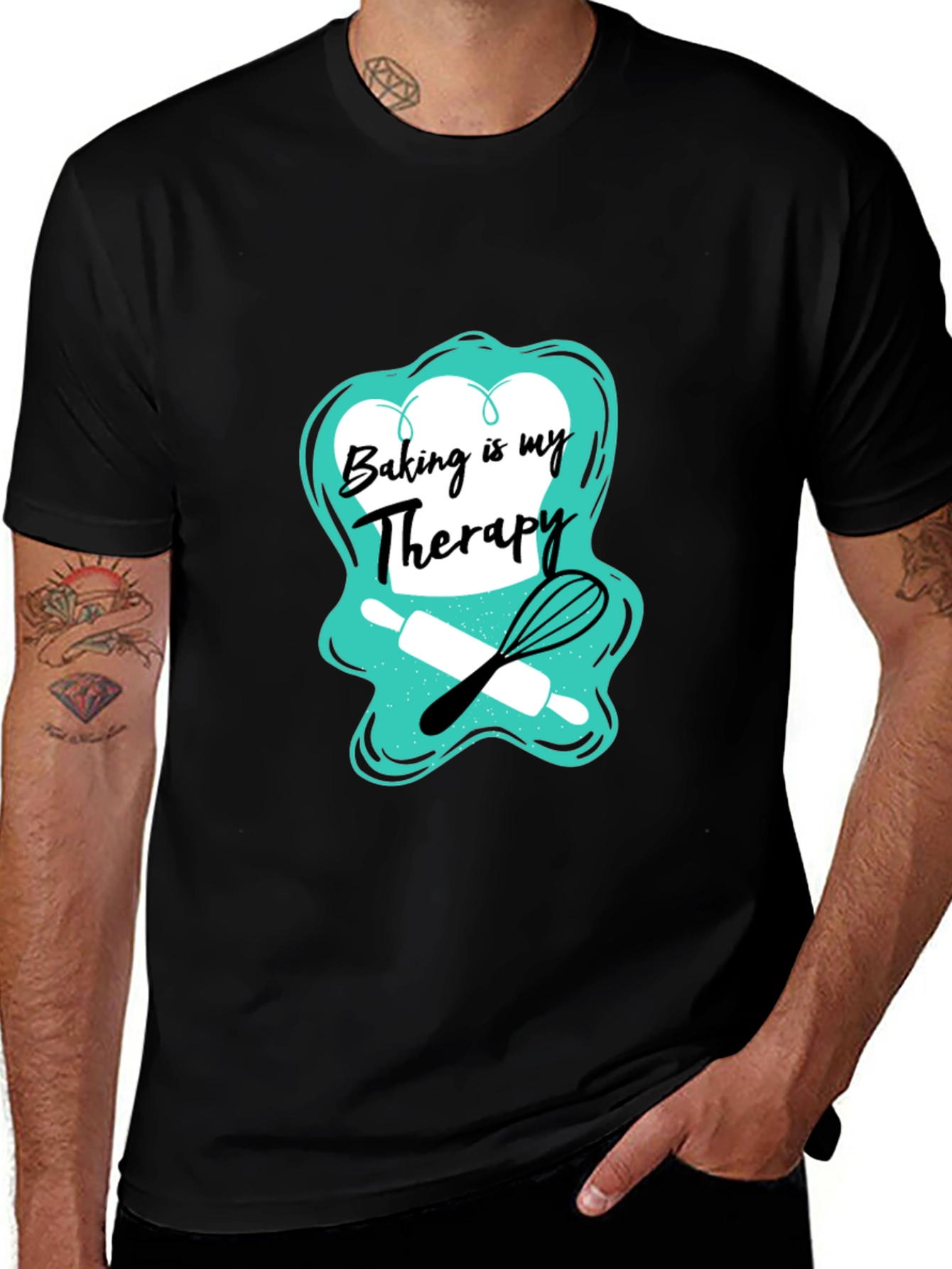 Variant 16 of Baking is My Therapy Graphic Tee - Unisex Black T-Shirt