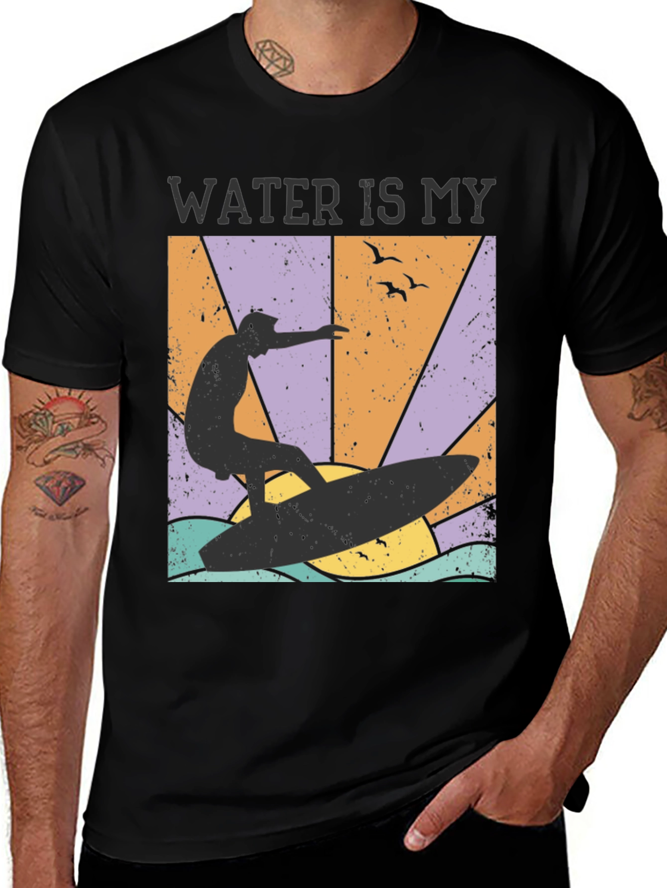 Variant 27 of Water Is My Element T-Shirt Surfer Design