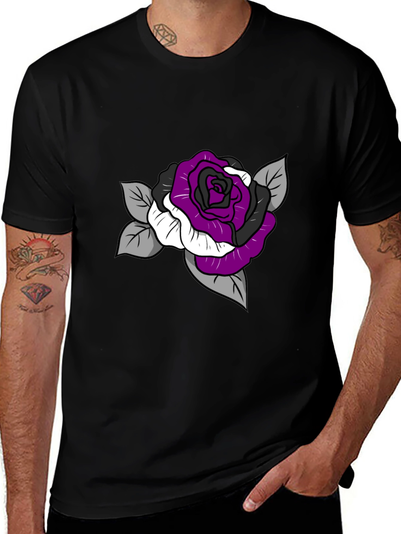 Variant 29 of Asexual Pride Rose Graphic Tee - Black