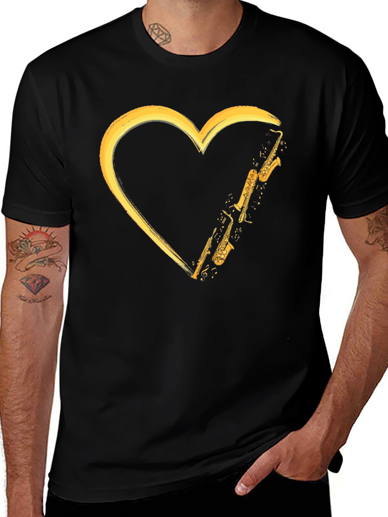 Variant 5 of Heart Saxophone Graphic Tee - Musician's Black T-Shirt