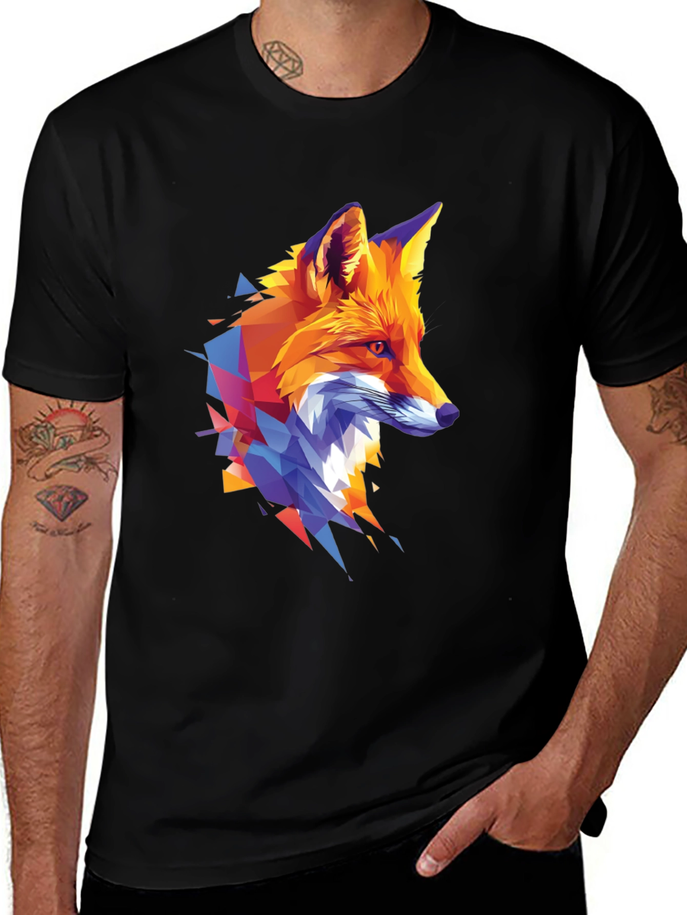 Variant 22 of Geometric Fox Graphic Print Black T-Shirt