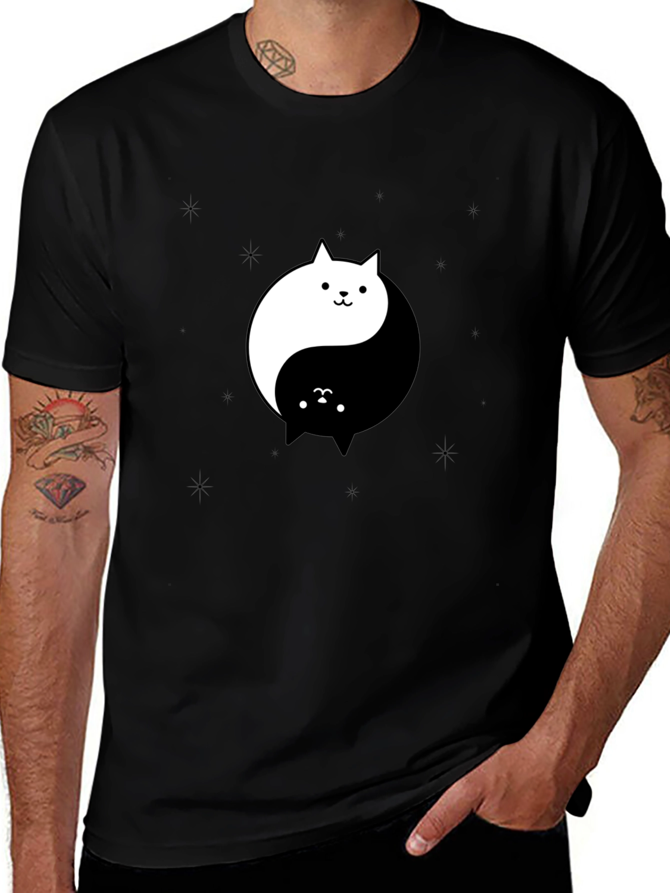 Variant 22 of Yin Yang Cat Graphic Tee - Black Cotton T-Shirt