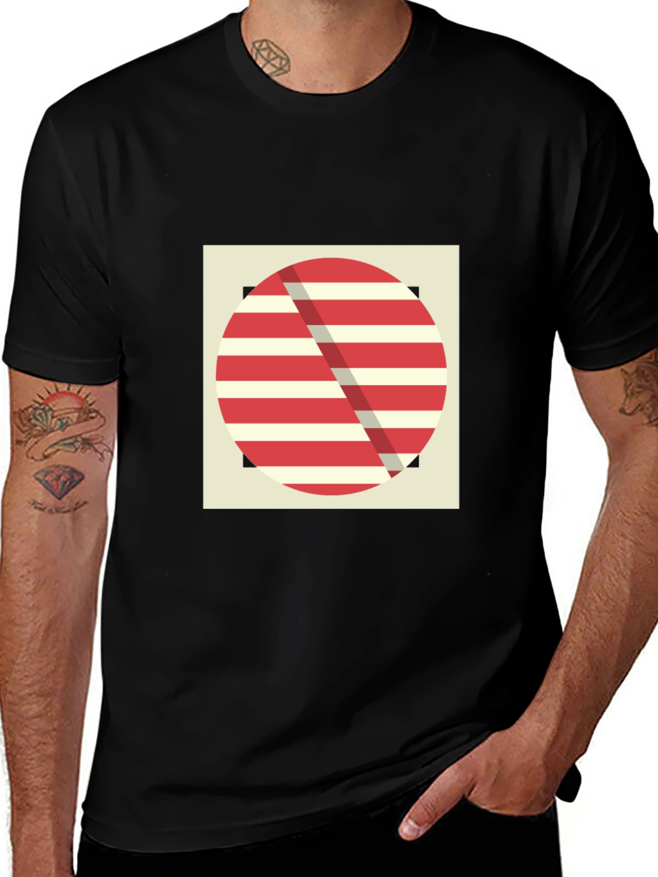 Variant 23 of Geometric Graphic Tee - Red Stripe Design