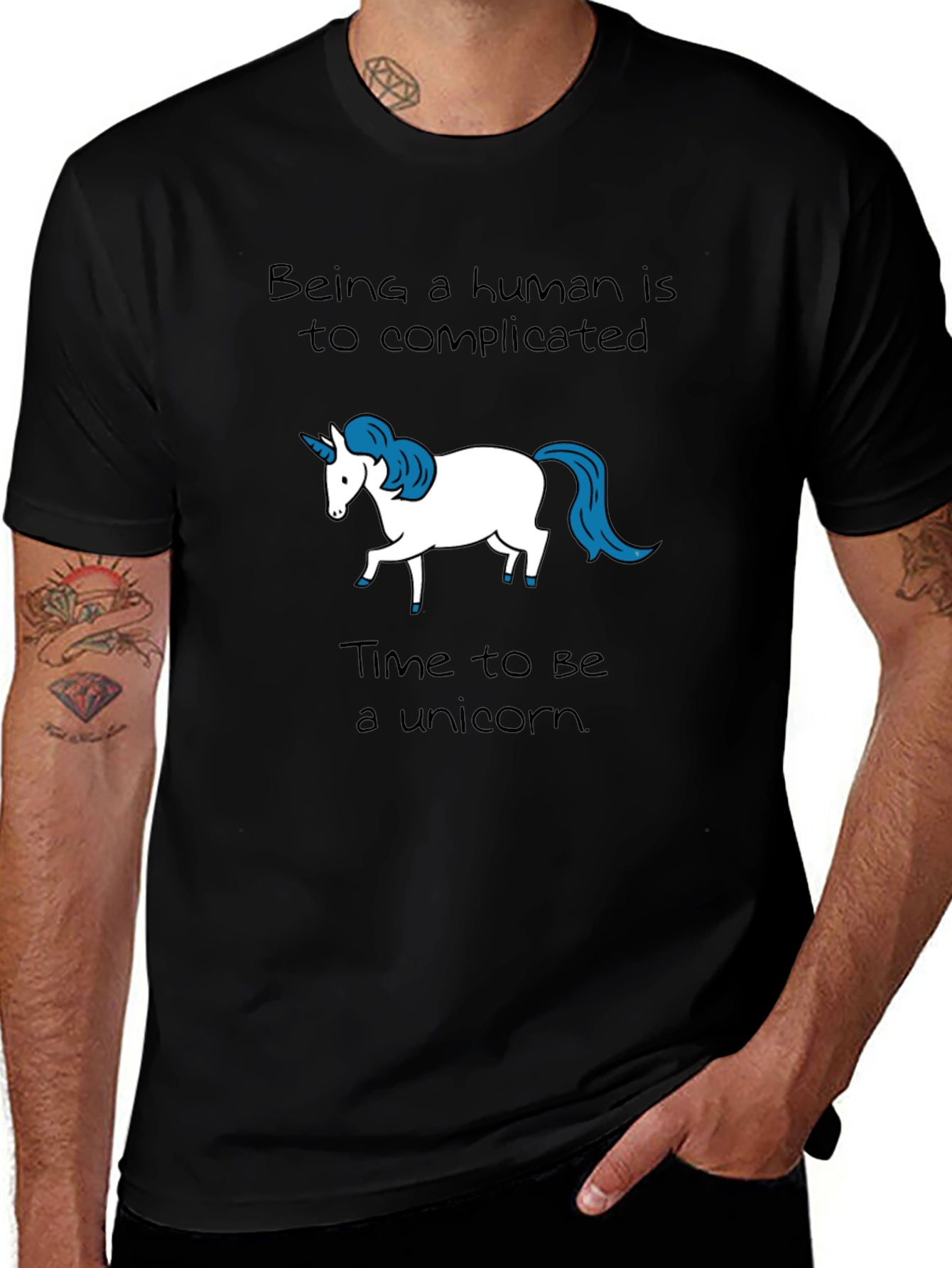 Variant 14 of Unicorn T-Shirt - Being Human Is Too Complicated