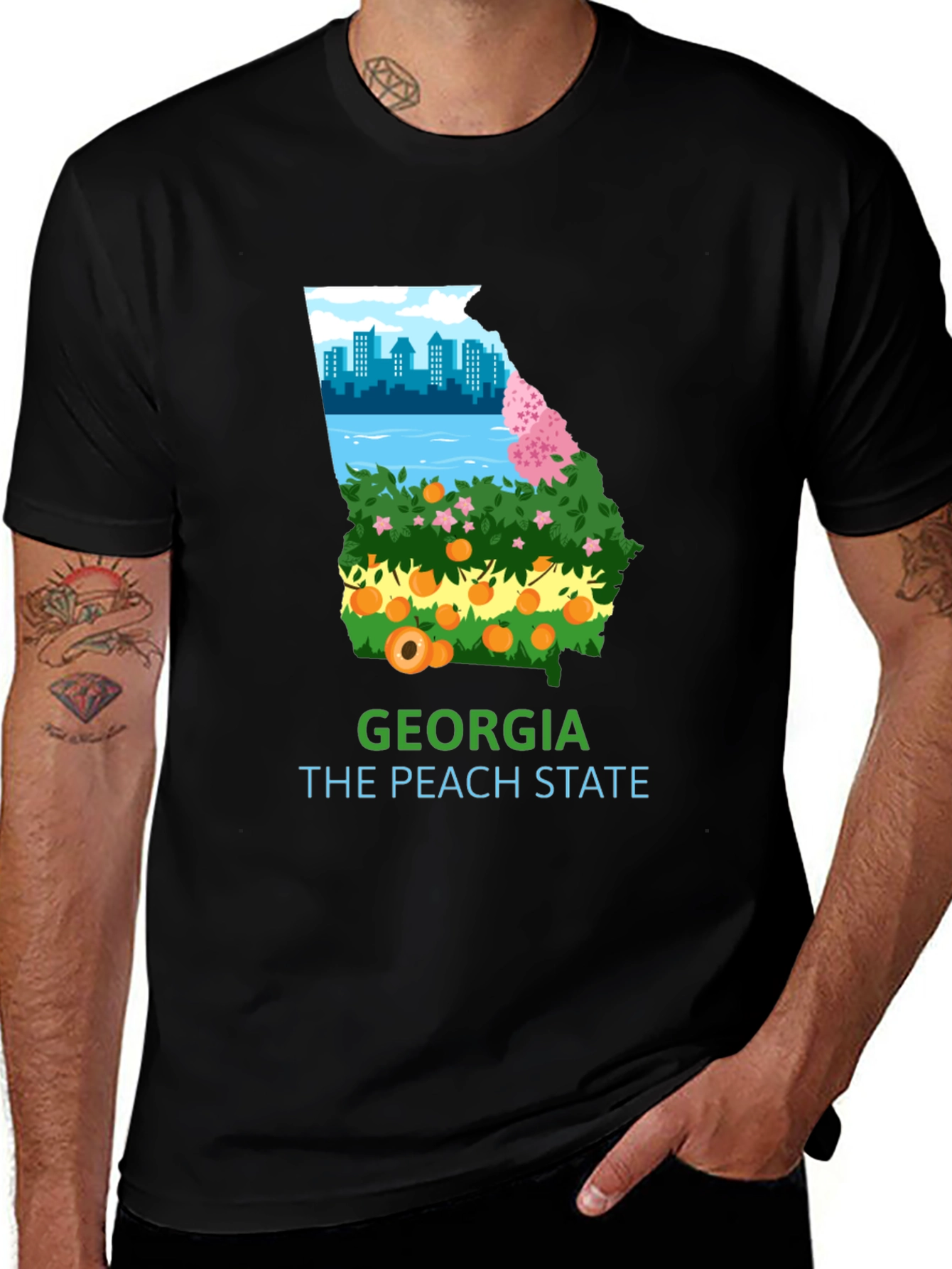 Georgia Peach State T-Shirt - Black Graphic Tee