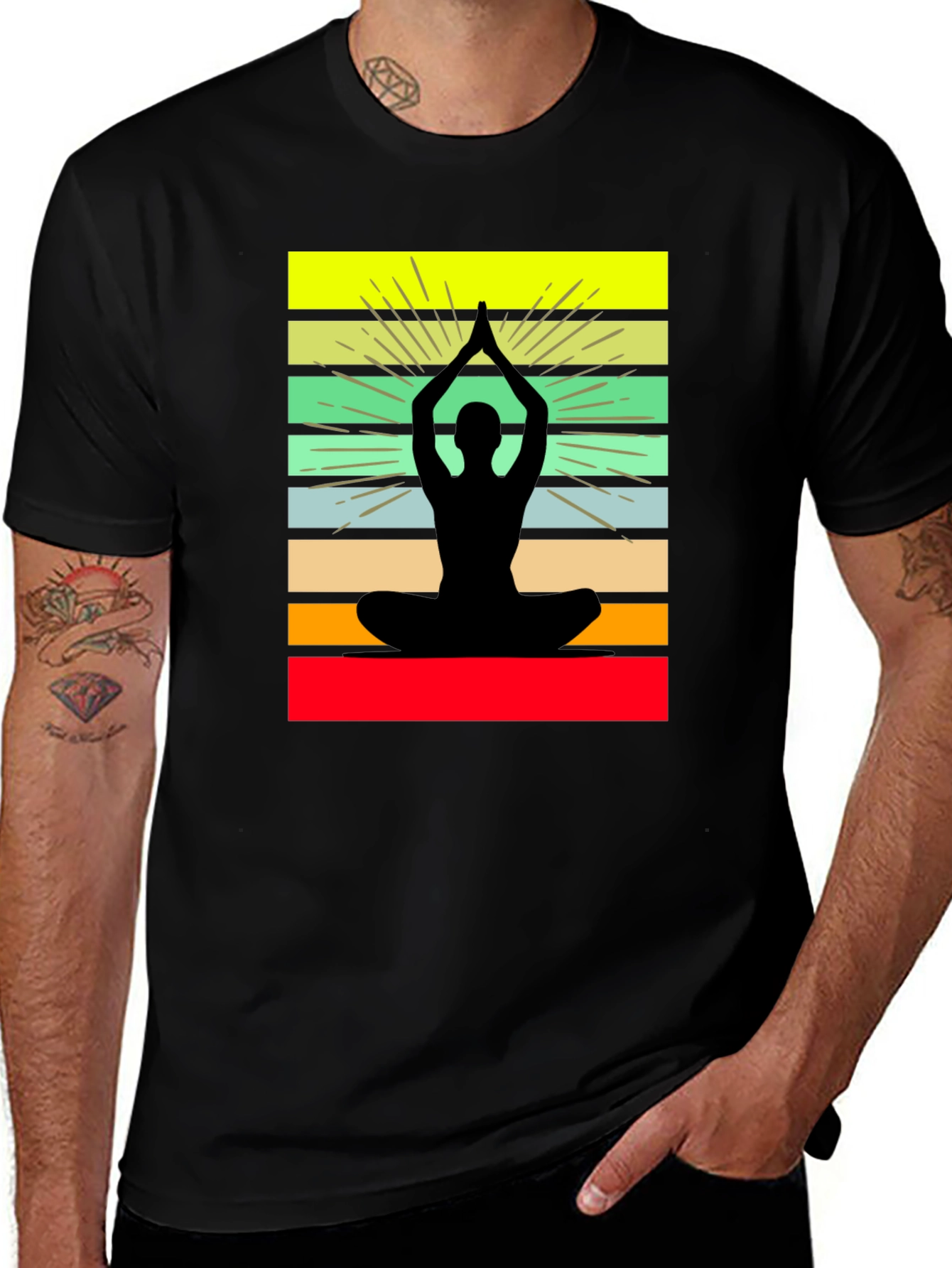 Variant 7 of Yoga Silhouette Striped Graphic Tee