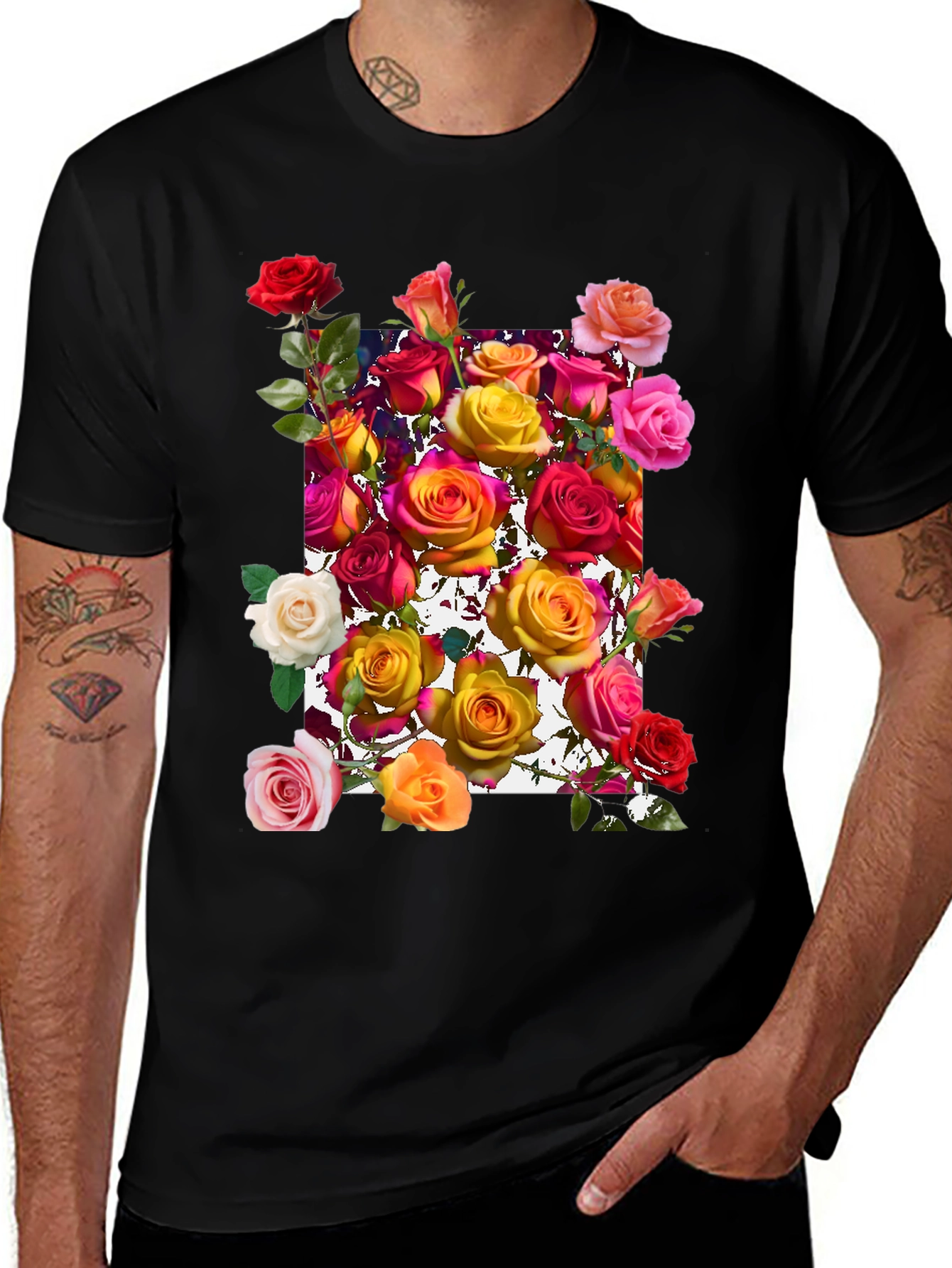 Variant 11 of Floral Roses Graphic Tee - Black Cotton Blend