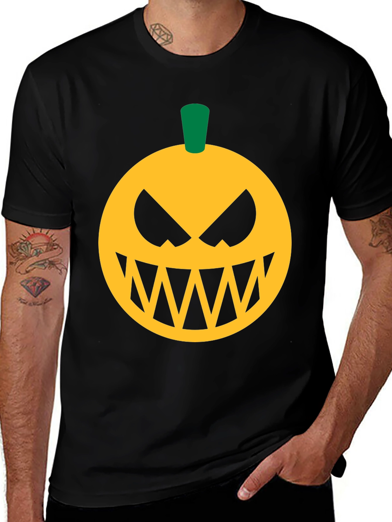 Halloween Pumpkin Face Graphic Tee - Black Cotton T-Shirt