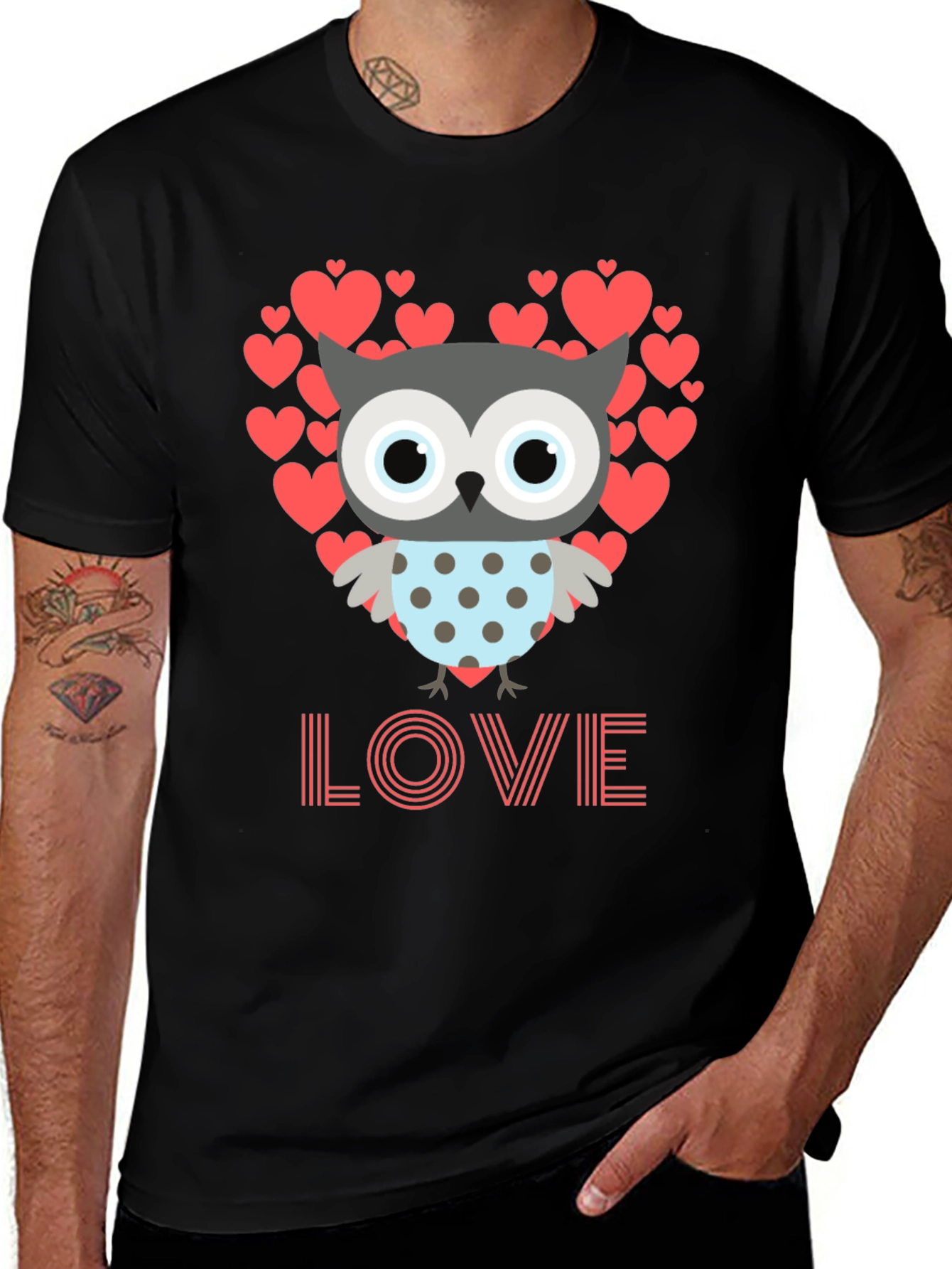 Variant 8 of Owl Love Heart Graphic Black T-Shirt