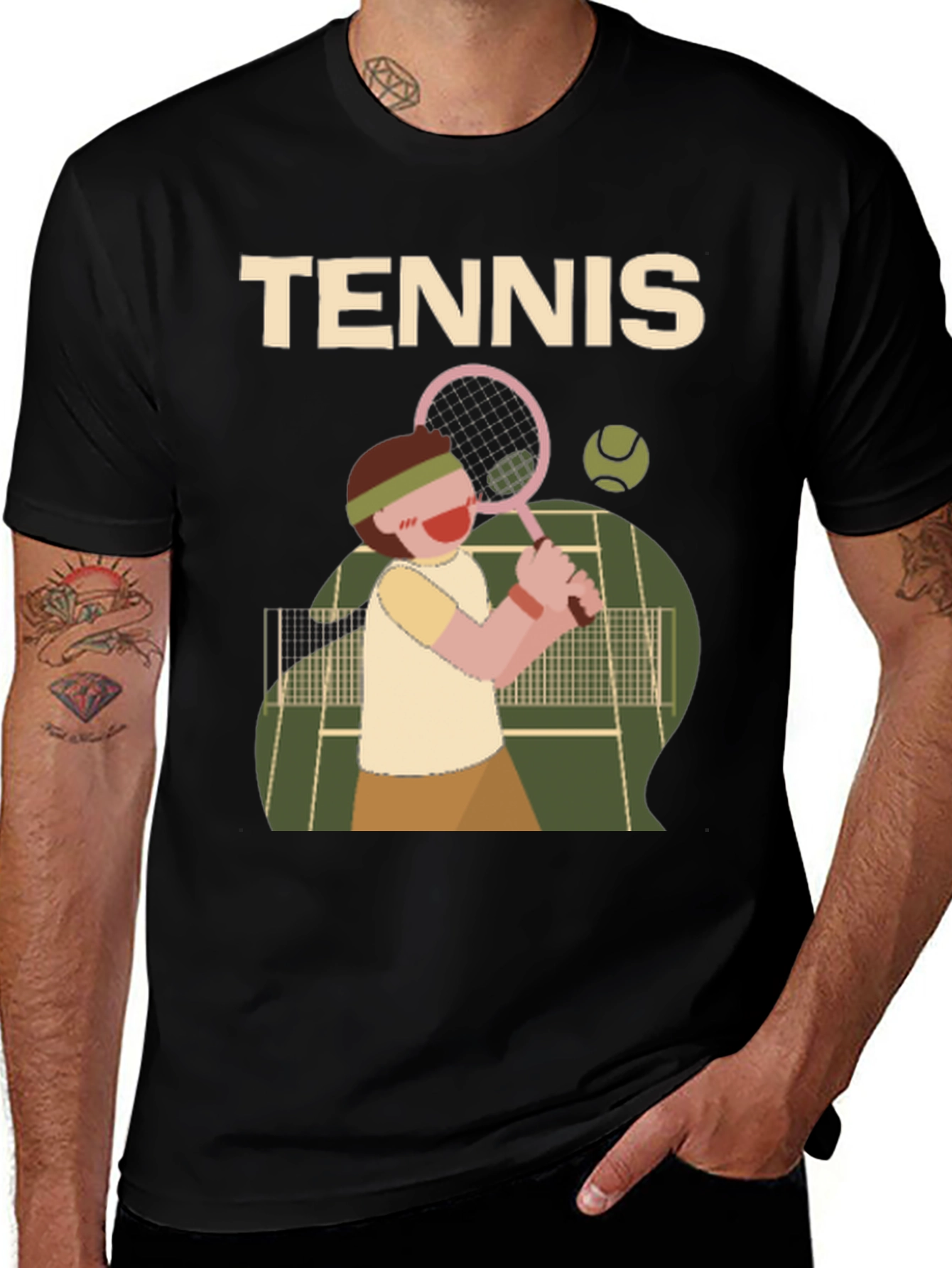 Variant 3 of Tennis Player Graphic Tee - Black