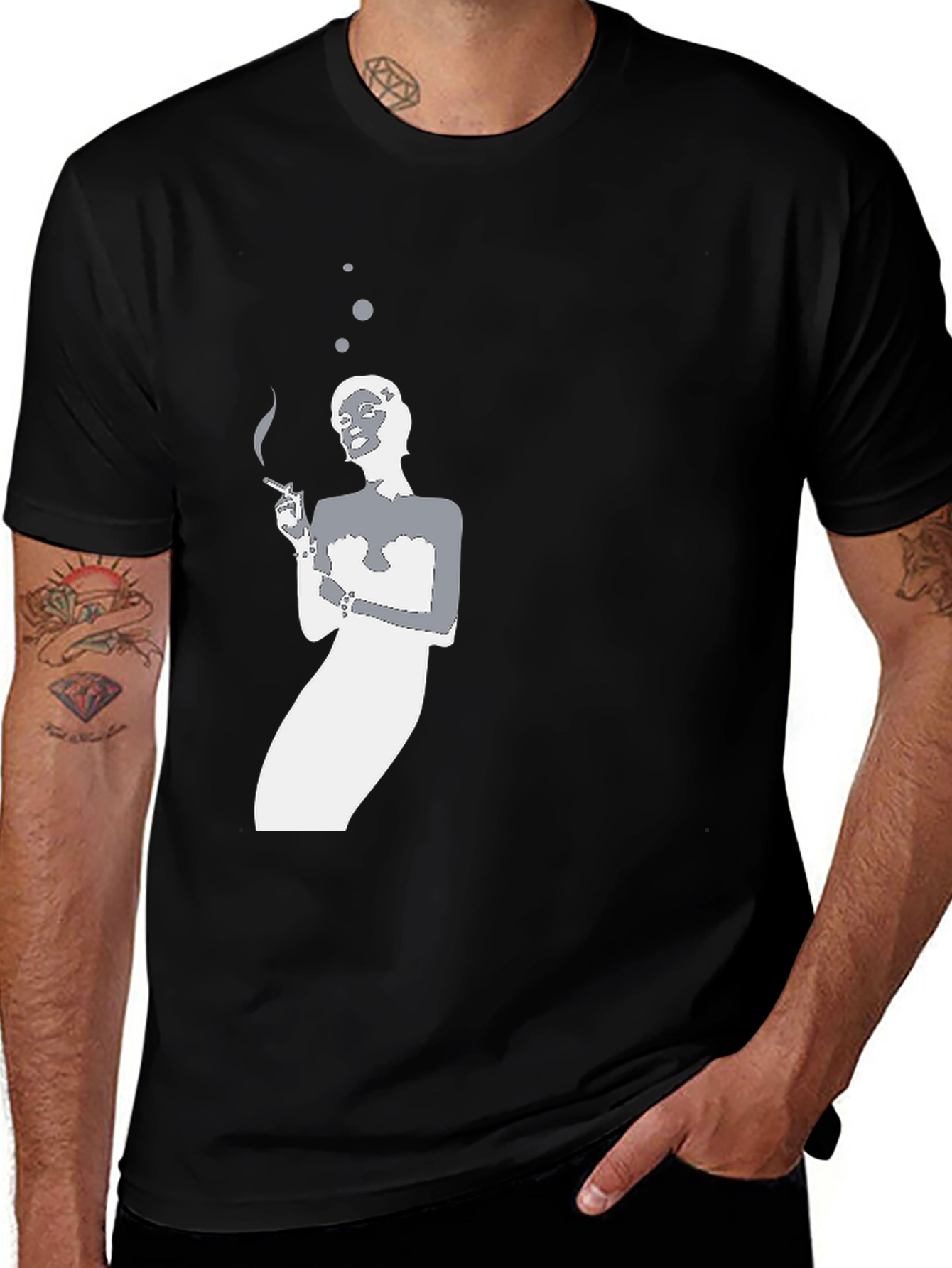 Variant 11 of Smoking Silhouette Graphic Tee - Black Cotton T-Shirt