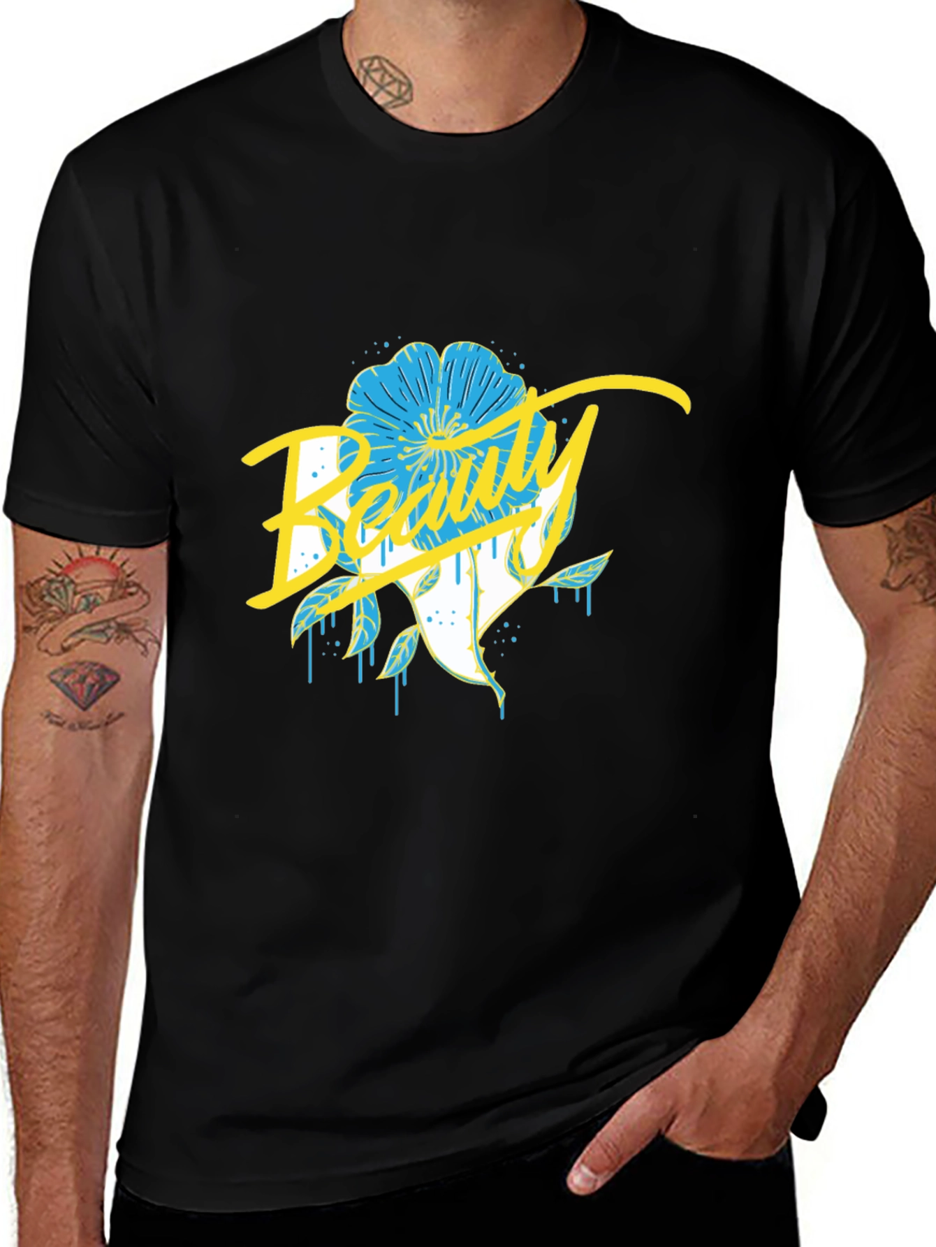 Variant 7 of Beauty Flower Graphic Black T-Shirt
