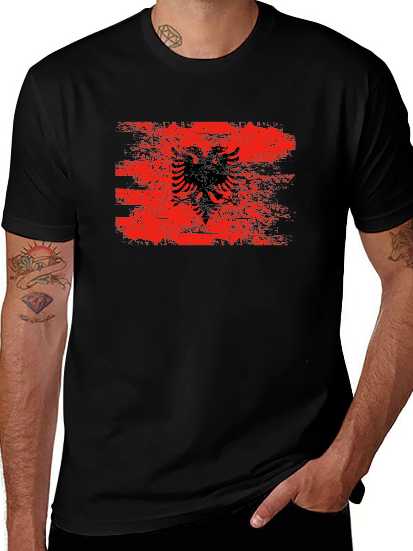 Variant 15 of Albania Flag Graphic Tee - Distressed Style