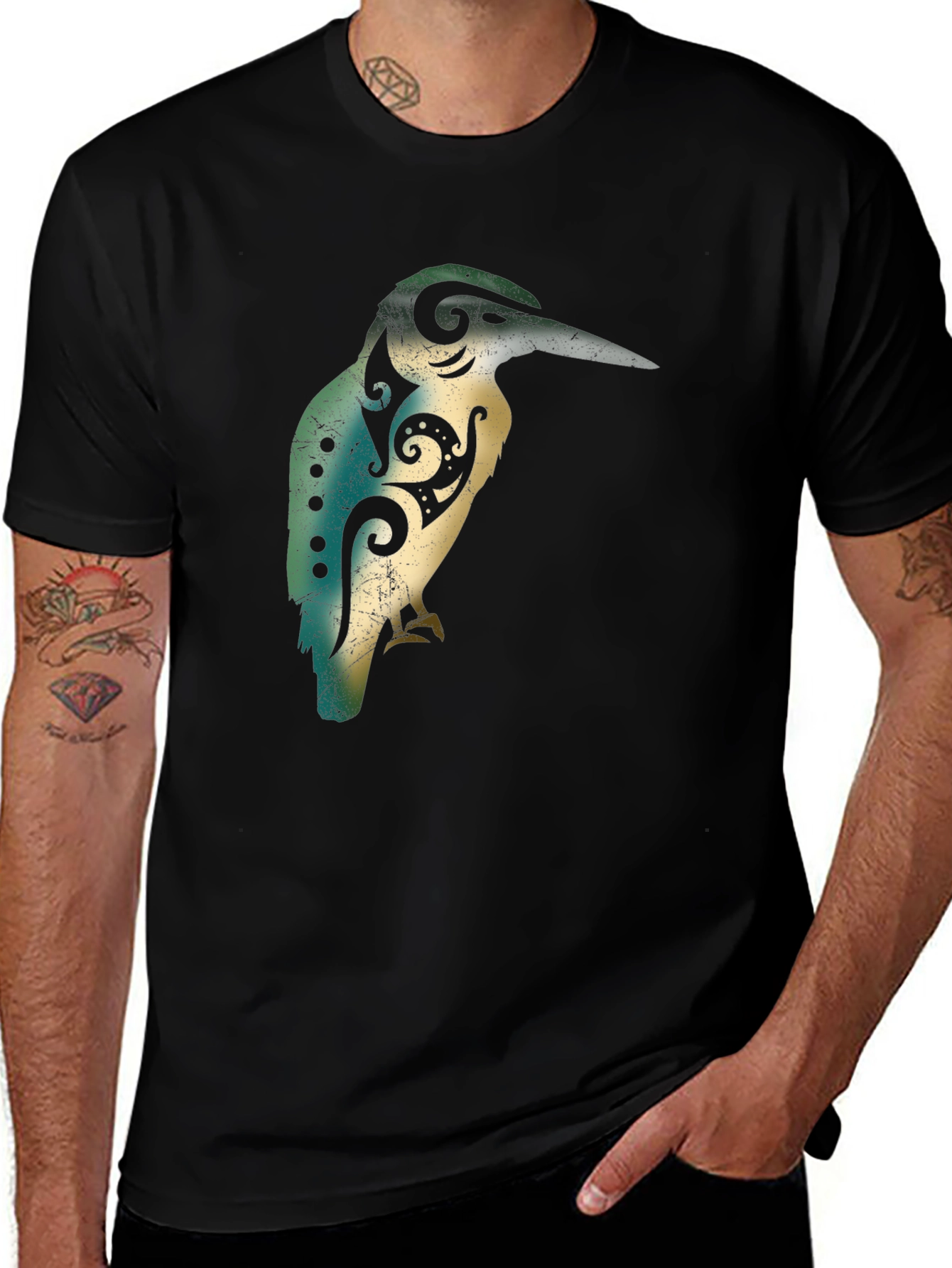 Variant 14 of Tribal Kingfisher Graphic Tee - Black