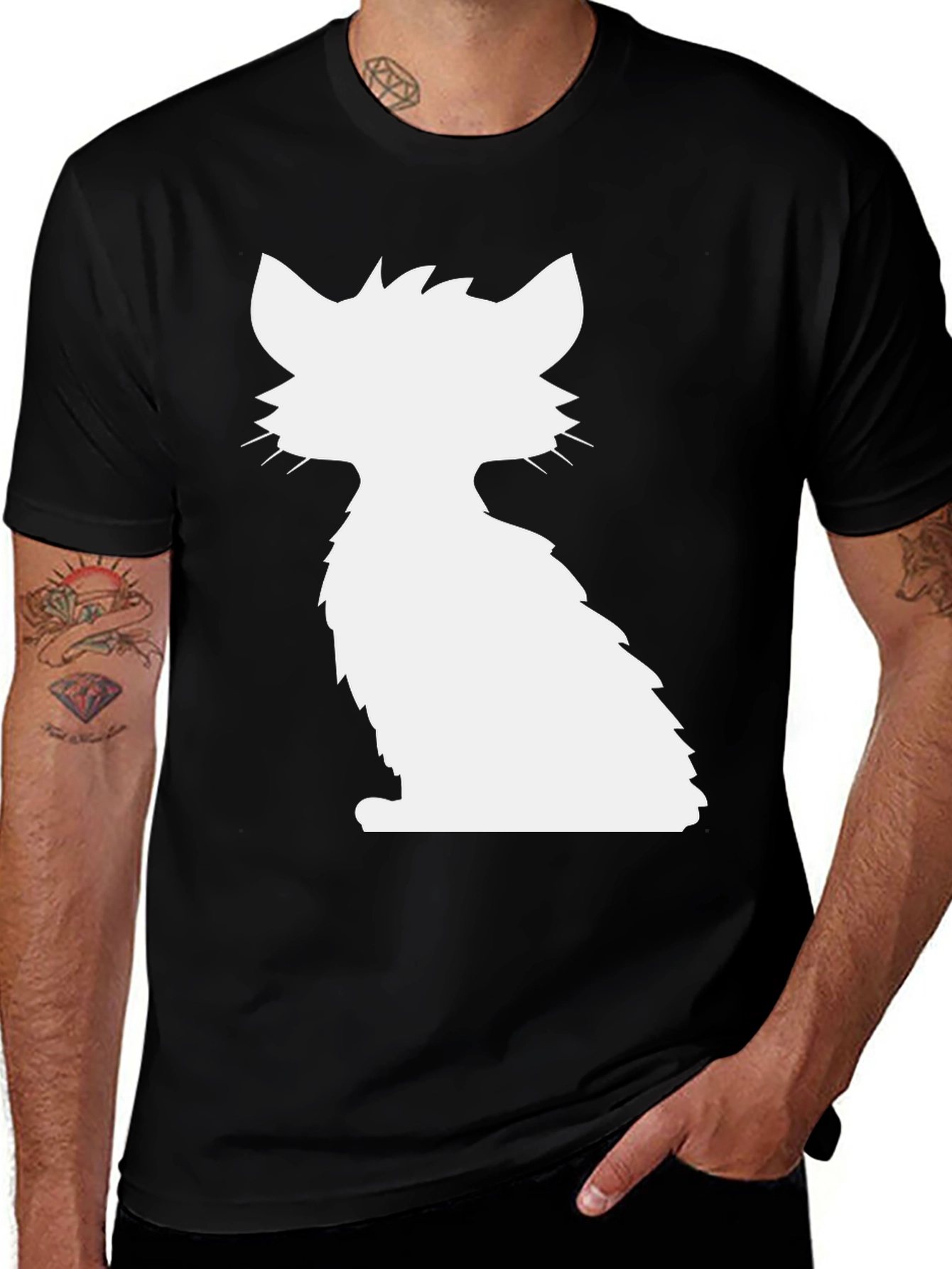 Variant 16 of Cat Silhouette Graphic Tee - Black