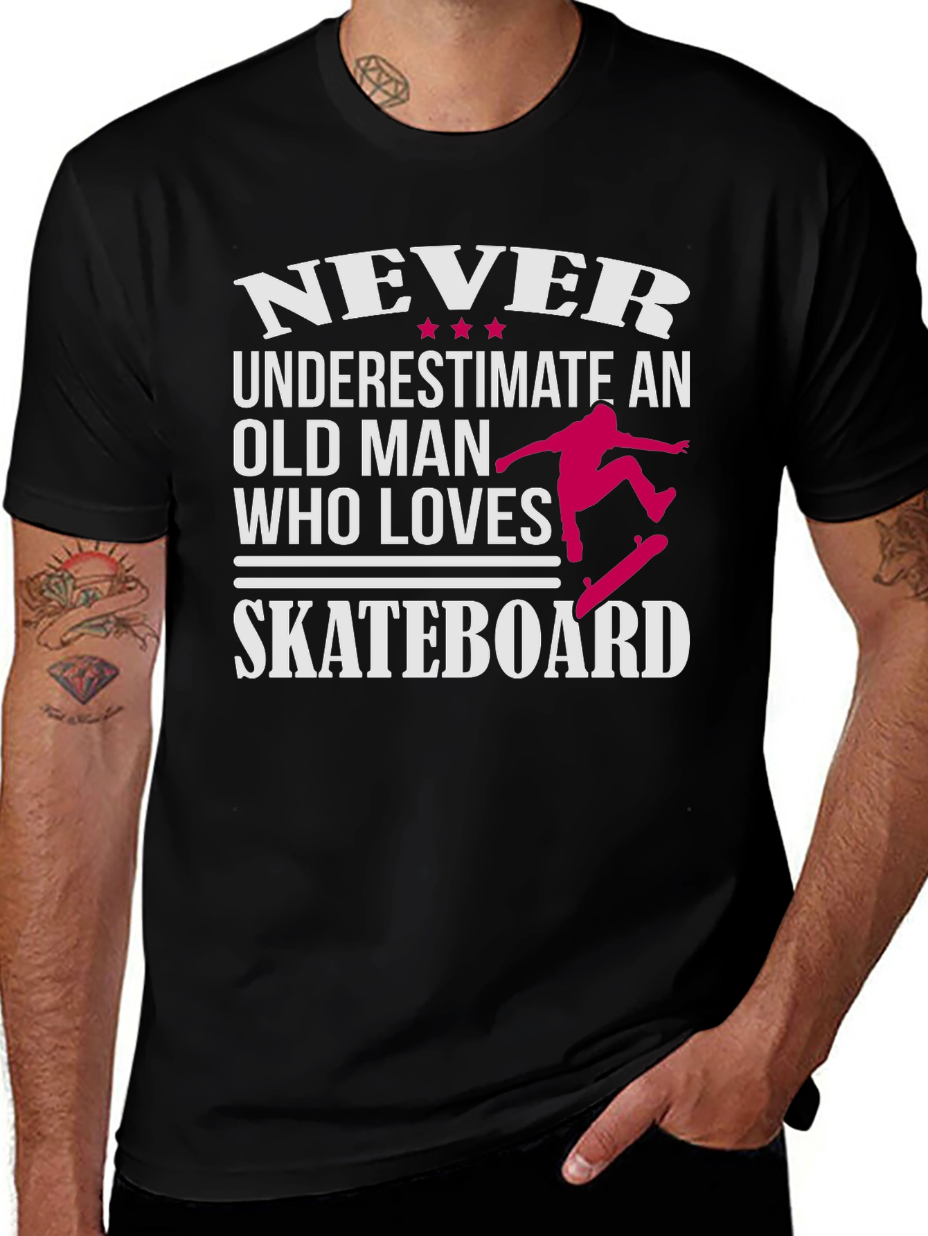 Variant 28 of Never Underestimate Old Man Skateboarder Graphic Tee
