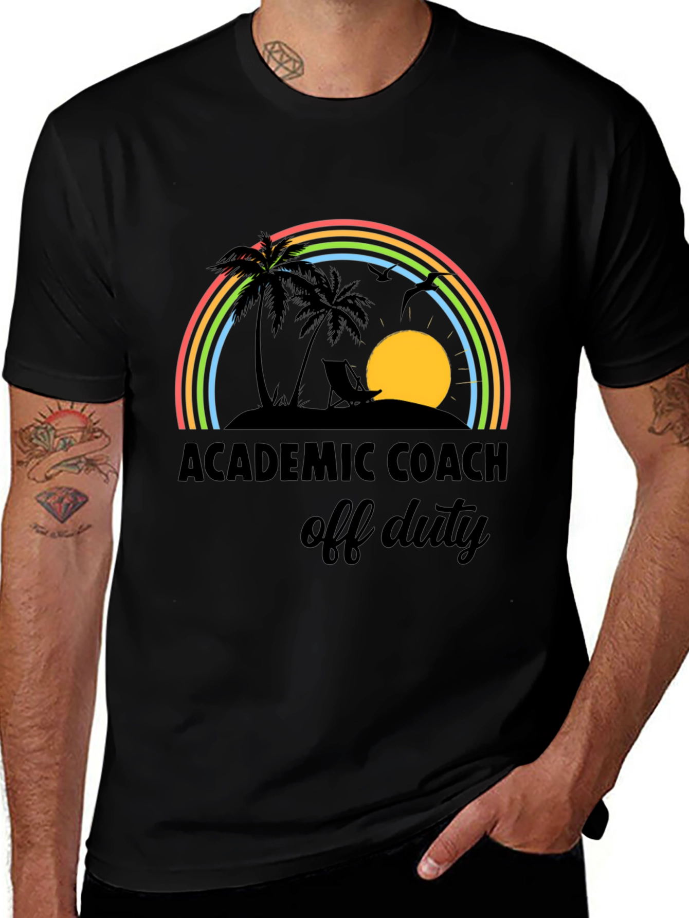 Variant 9 of Academic Coach Off Duty T-Shirt - Tropical Rainbow Design