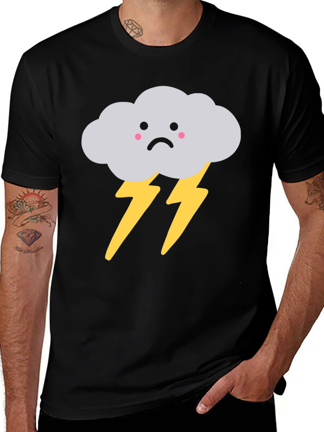 Variant 3 of Sad Cloud Lightning Bolt Graphic Tee - Black