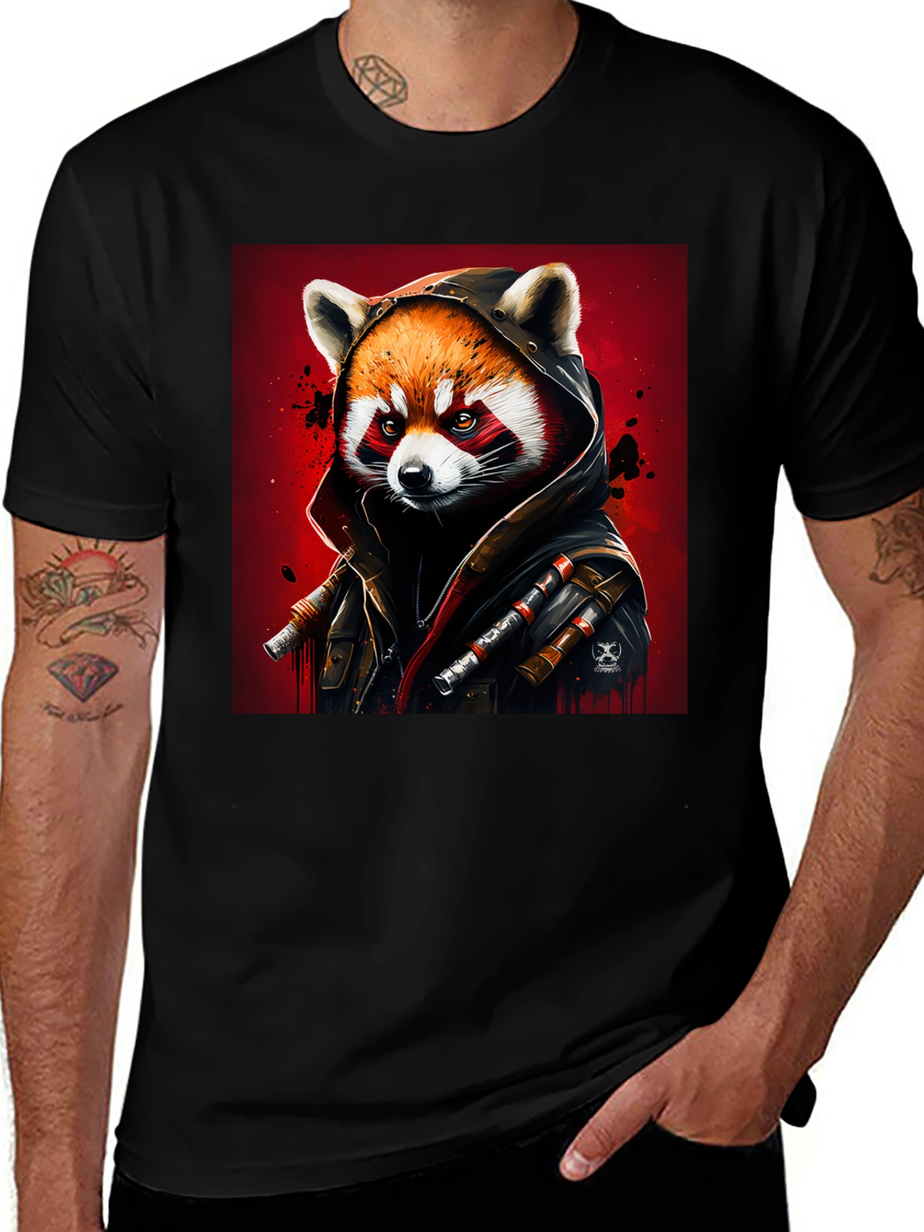 Variant 17 of Red Panda Warrior Black T-Shirt