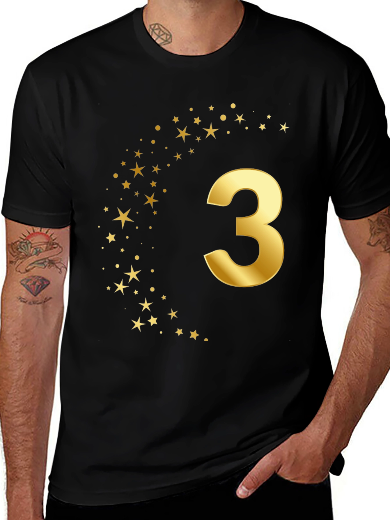 Variant 23 of Golden Star Number Three Black T-Shirt
