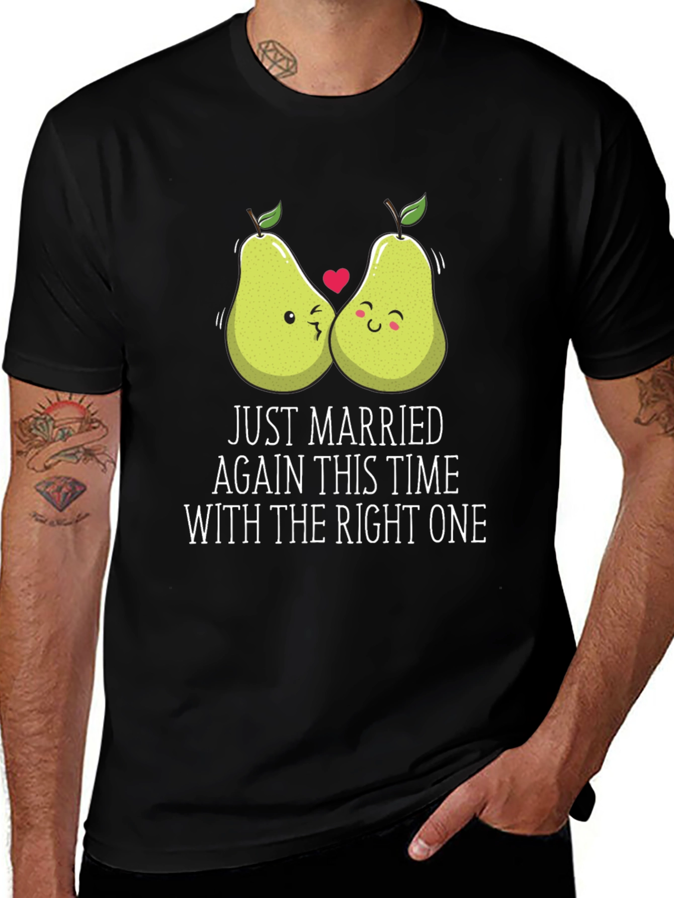 Variant 25 of Funny 'Just Married' Pear Pun T-Shirt
