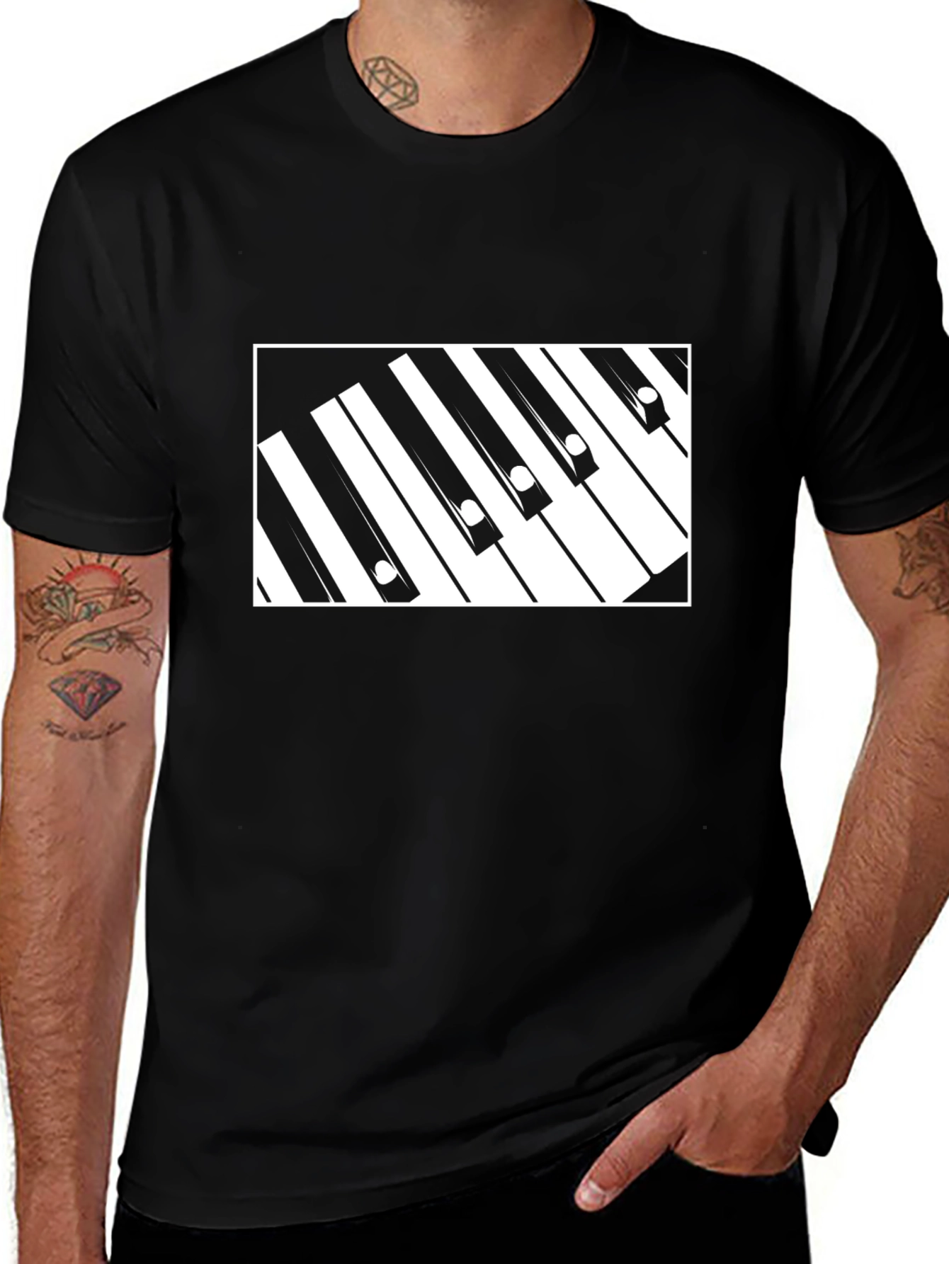 Variant 10 of Piano Keys Graphic T-Shirt - Black Cotton Tee
