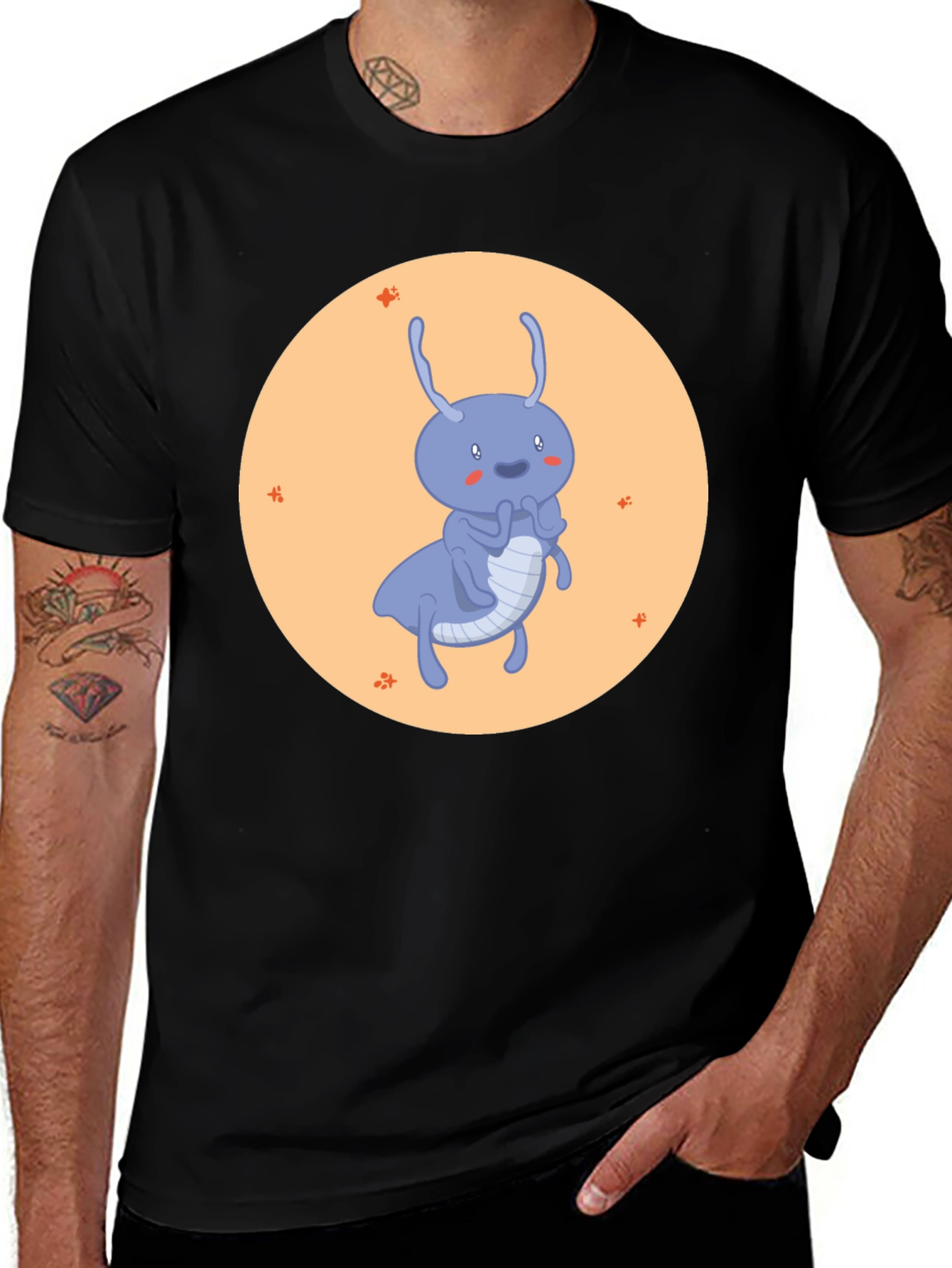 Variant 28 of Cute Blue Bug Graphic Tee - Soft Black Cotton Shirt
