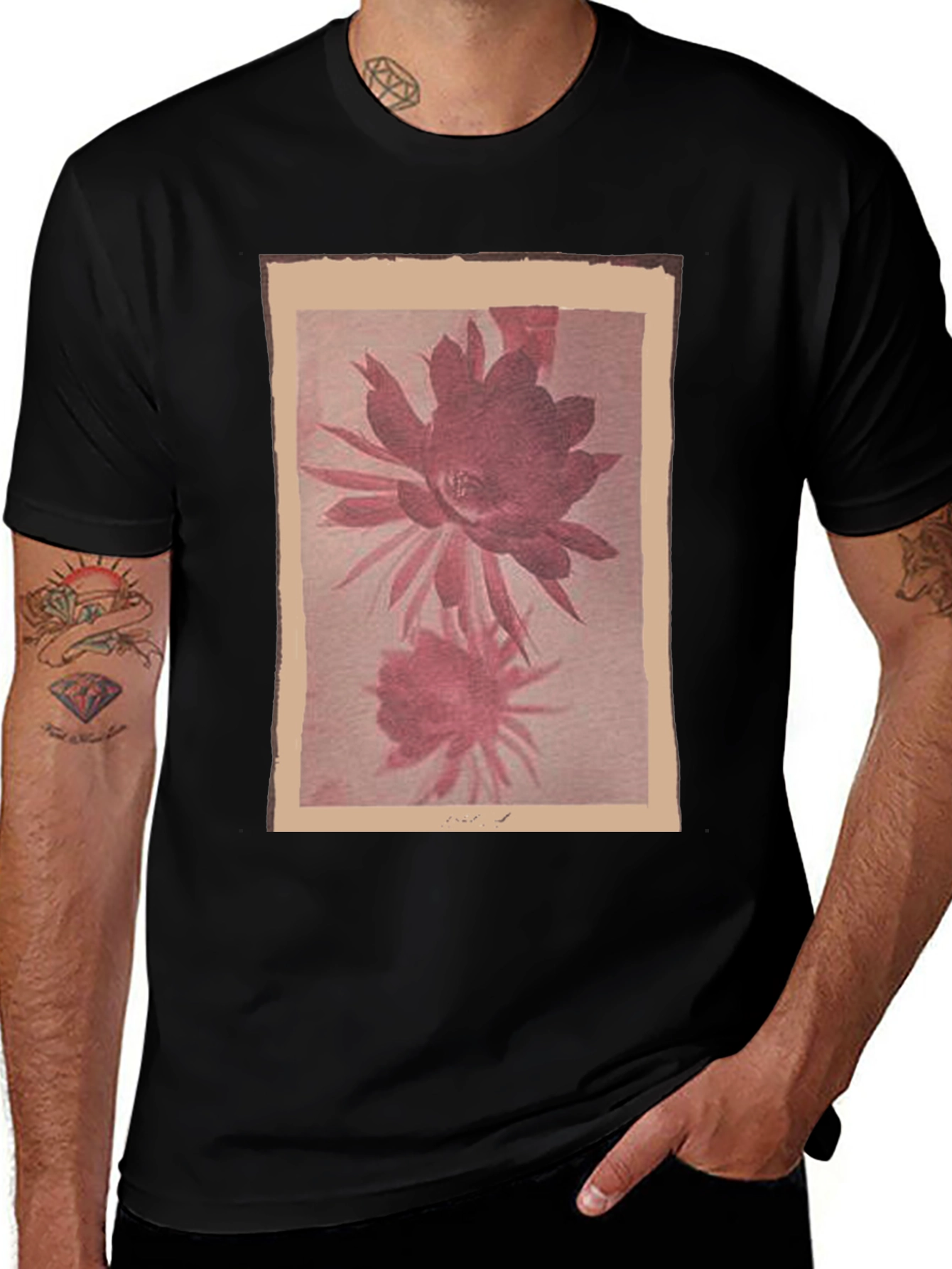 Variant 4 of Floral Print Men's Black T-Shirt