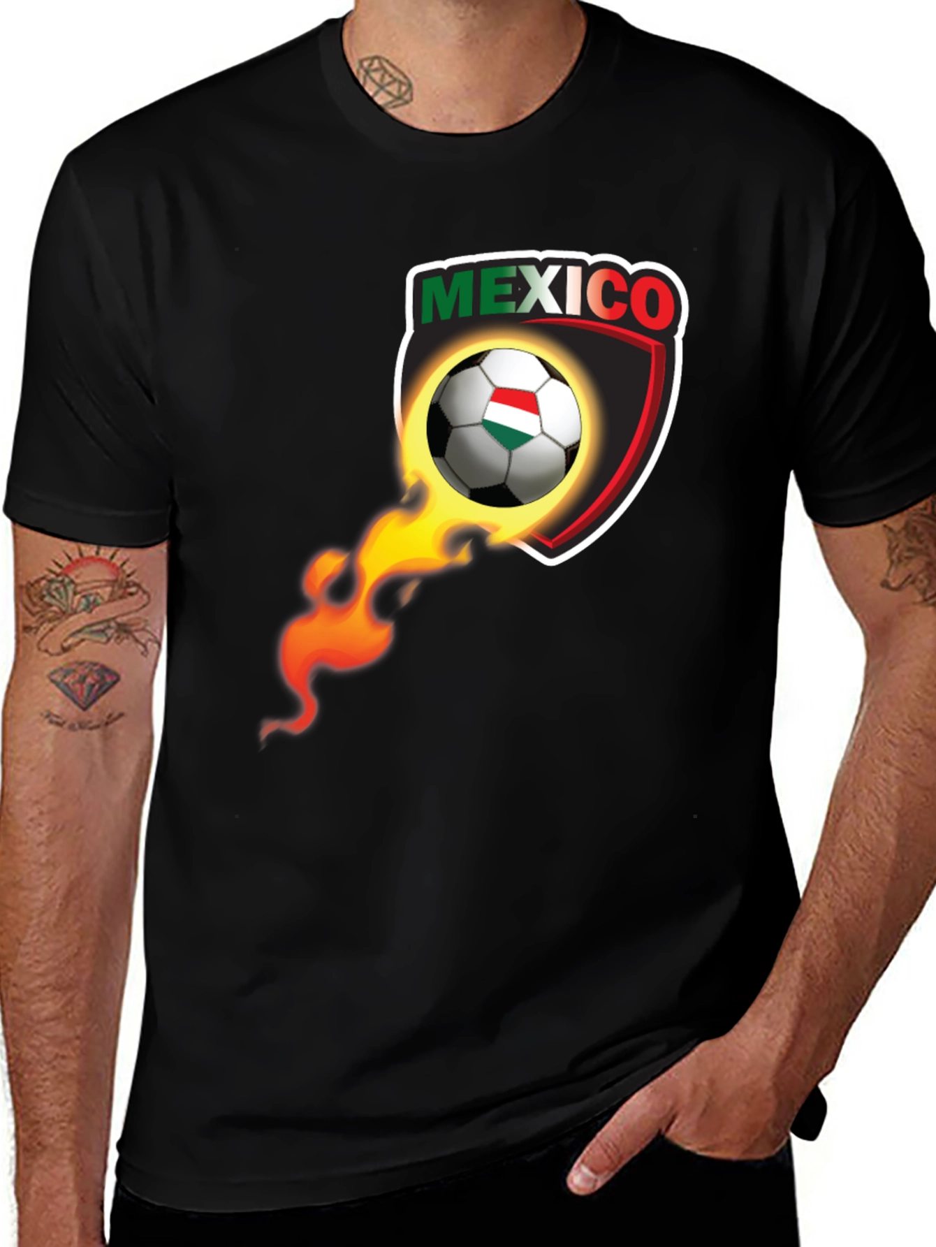 Variant 12 of Mexico Soccer Ball Fire Shield Graphic T-Shirt