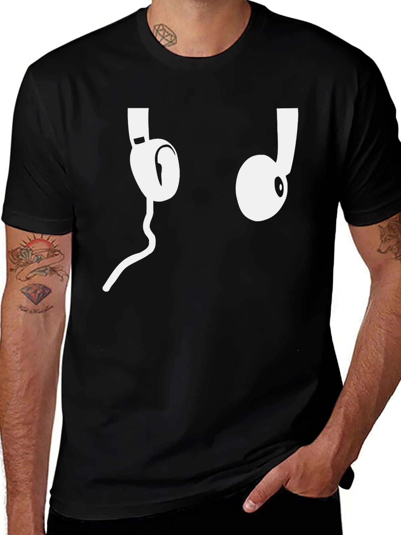 Variant 13 of Cool Headphones Graphic Tee - Black Cotton T-Shirt