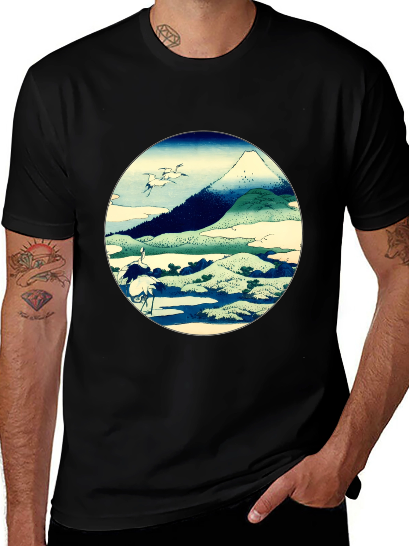 Variant 2 of Japanese Crane & Mt. Fuji Art T-Shirt