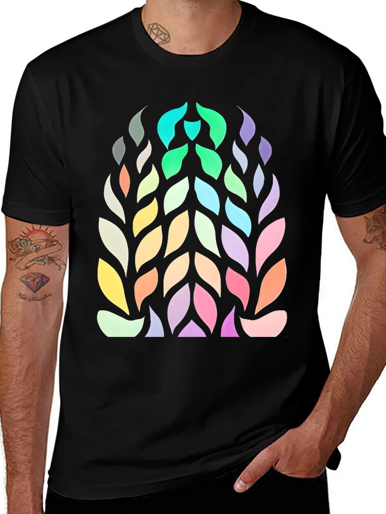 Abstract Leaf Pattern Graphic Tee