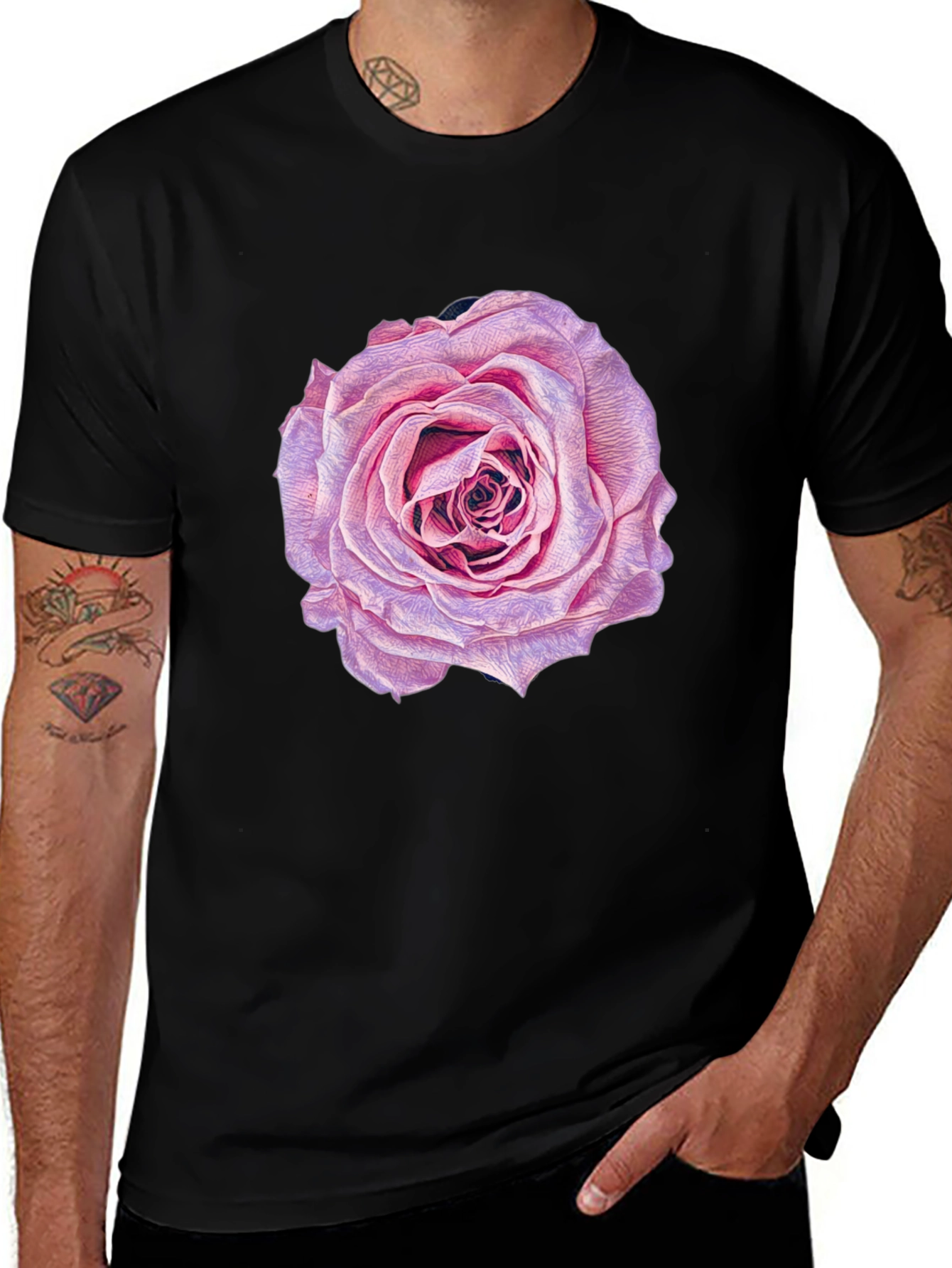 Variant 2 of Rose Graphic Print Black T-Shirt