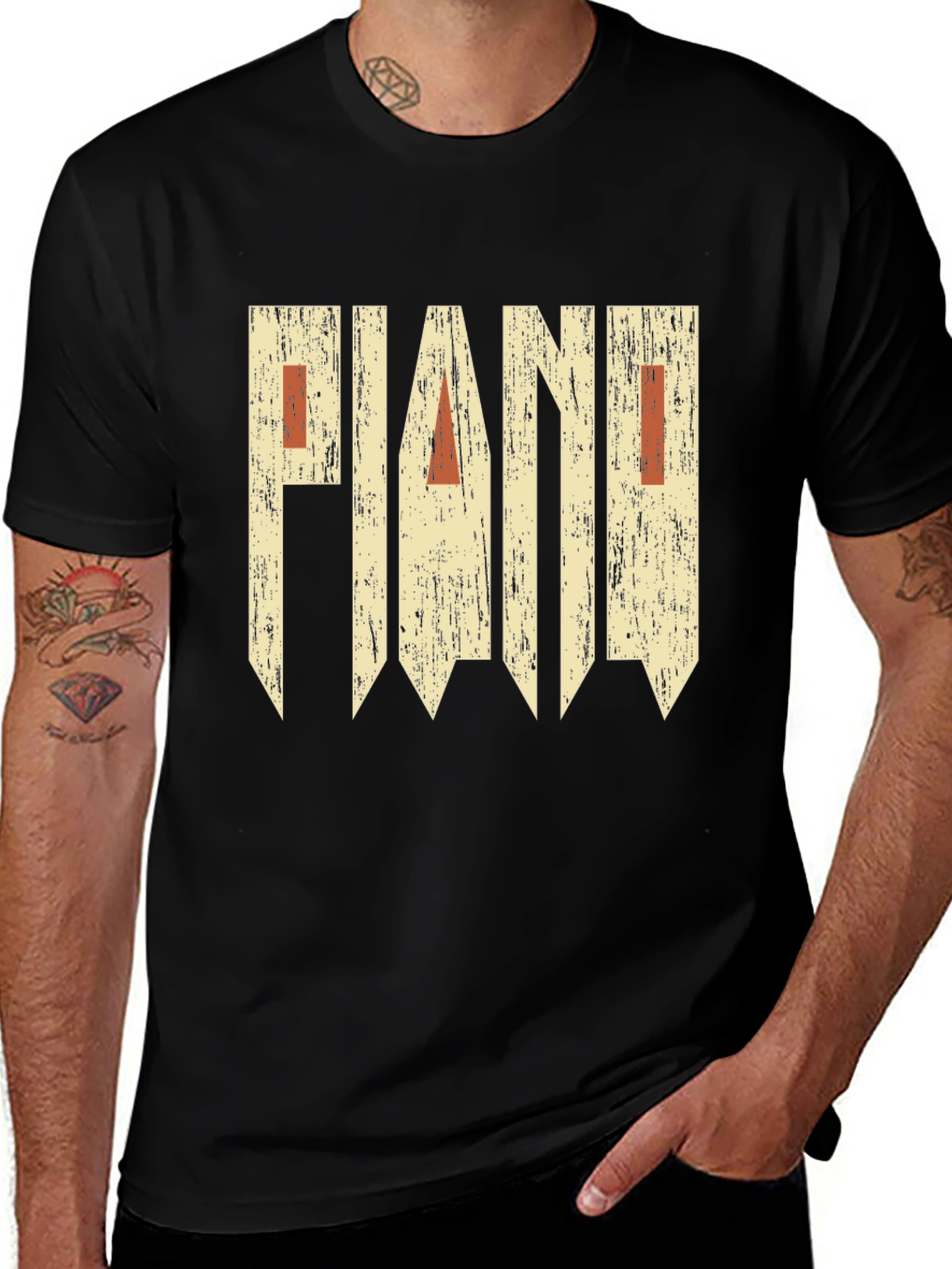 Variant 7 of Retro Piano Graphic Tee - Black Short Sleeve Musician Shirt
