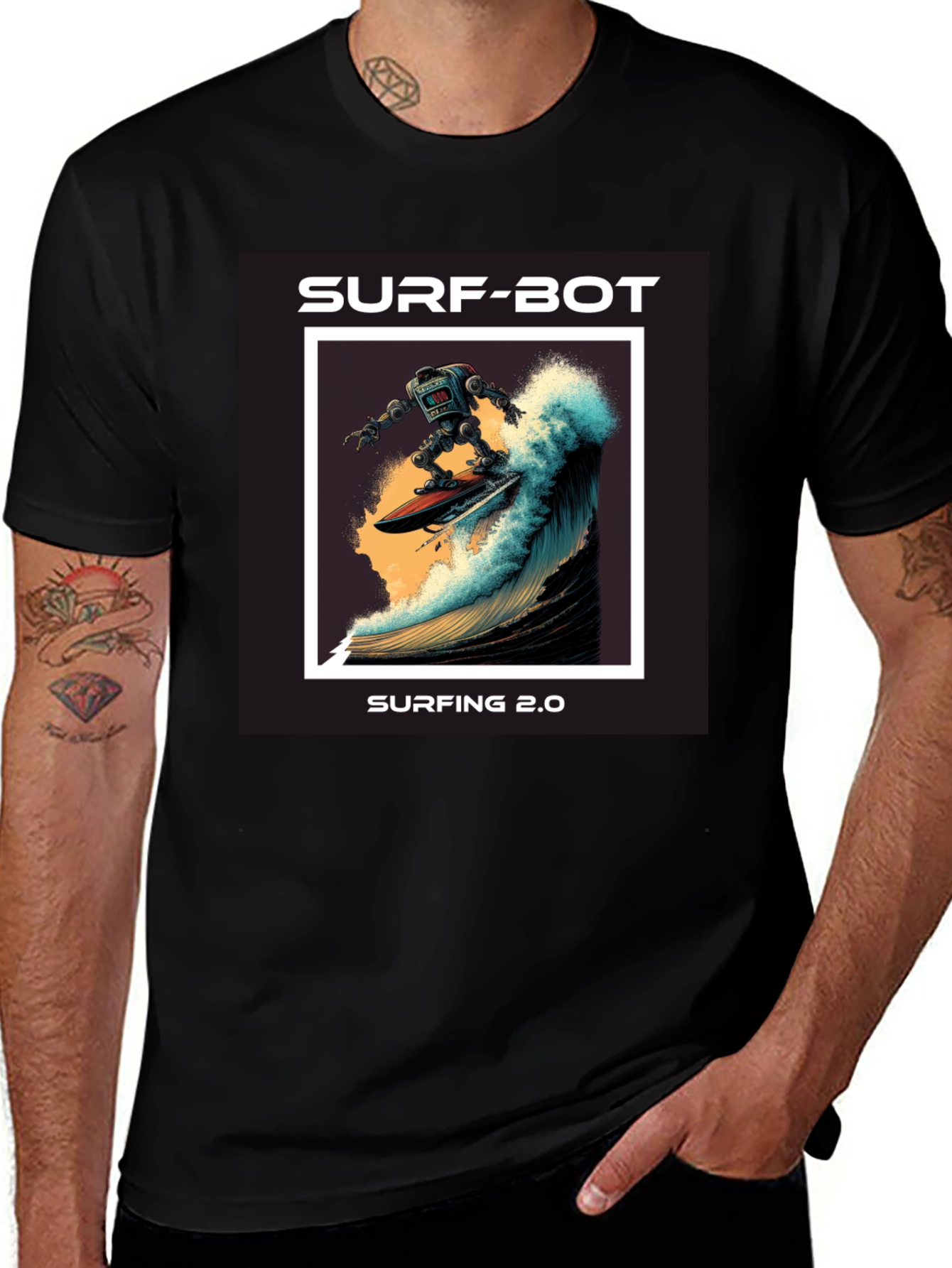 Variant 21 of Surf-Bot Surfing 2.0 Black Graphic T-Shirt