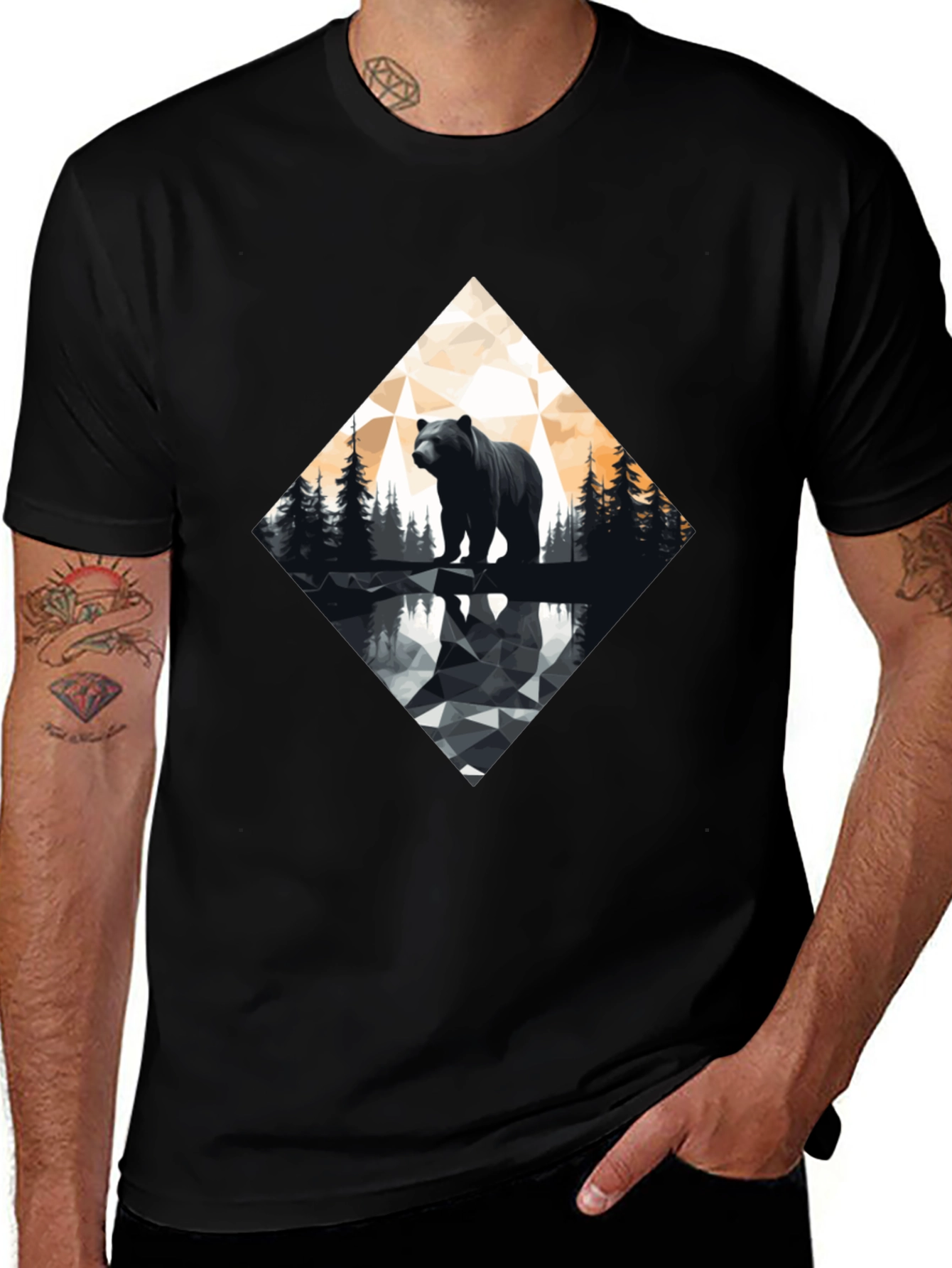 Variant 29 of Geometric Bear Graphic Tee - Modern Wildlife Design