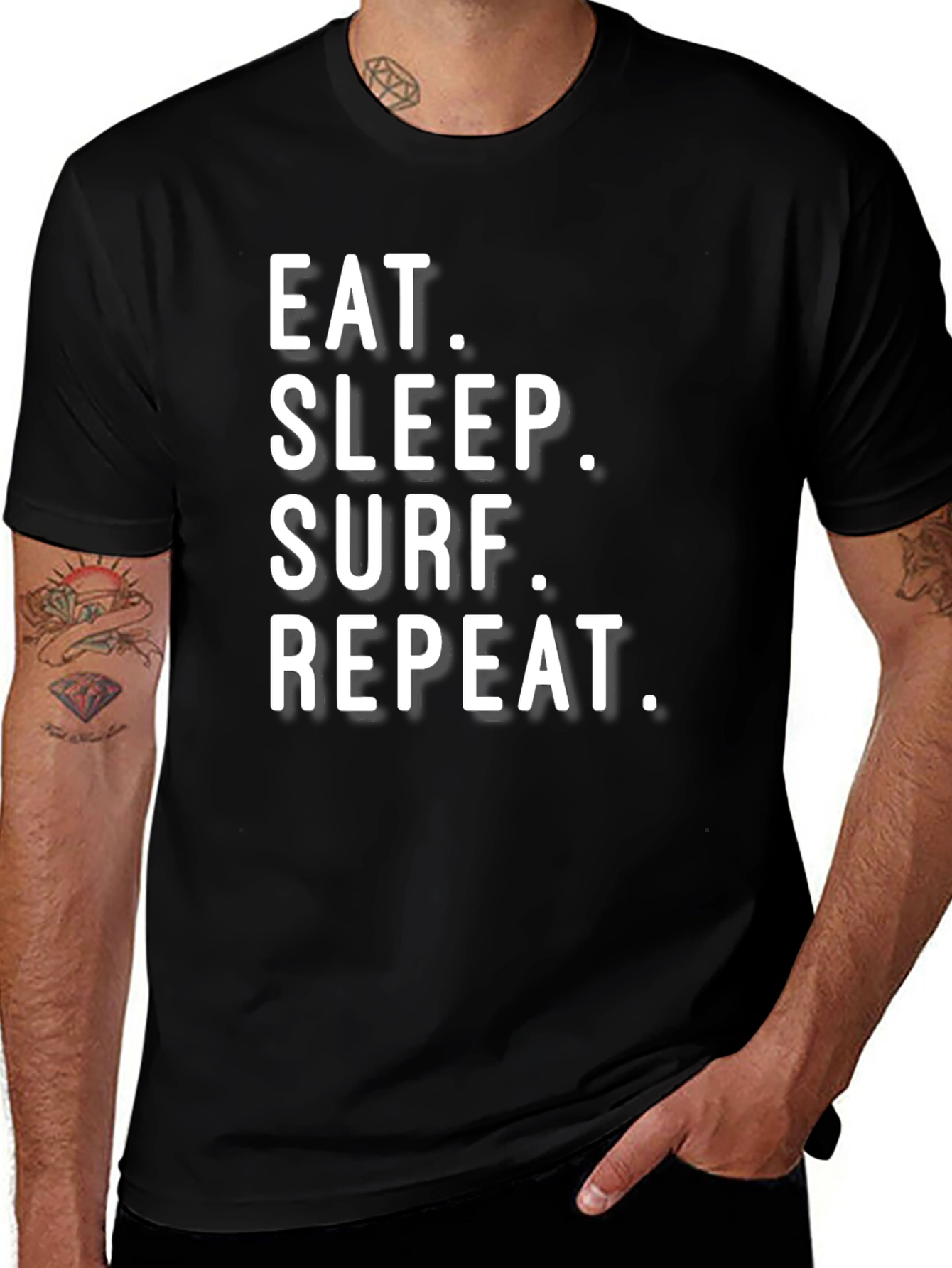 Variant 8 of Eat Sleep Surf Repeat Black Graphic Tee