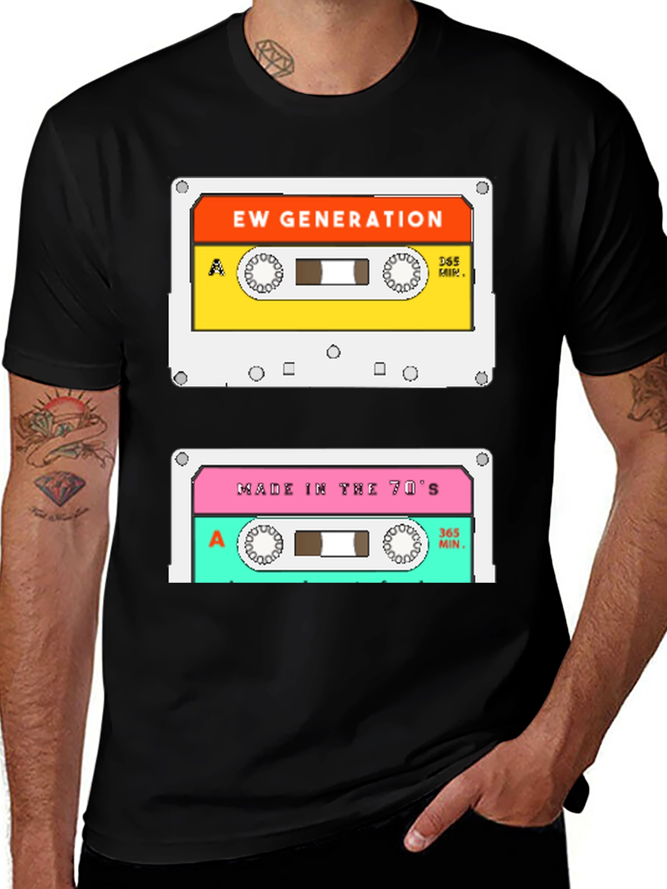 Black Retro Cassette Tape Graphic T-Shirt - EW Generation & 70's Mix main image