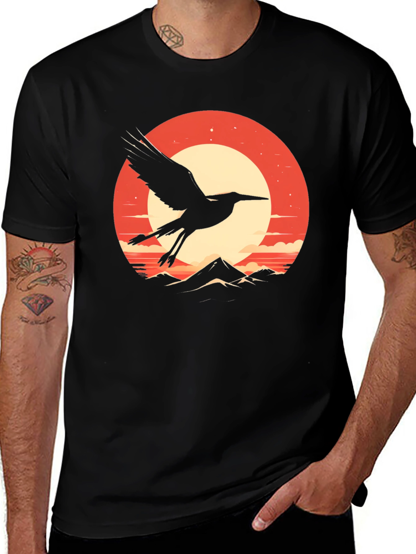 Variant 15 of Crane Sunset Graphic Tee - Stylish Black T-Shirt