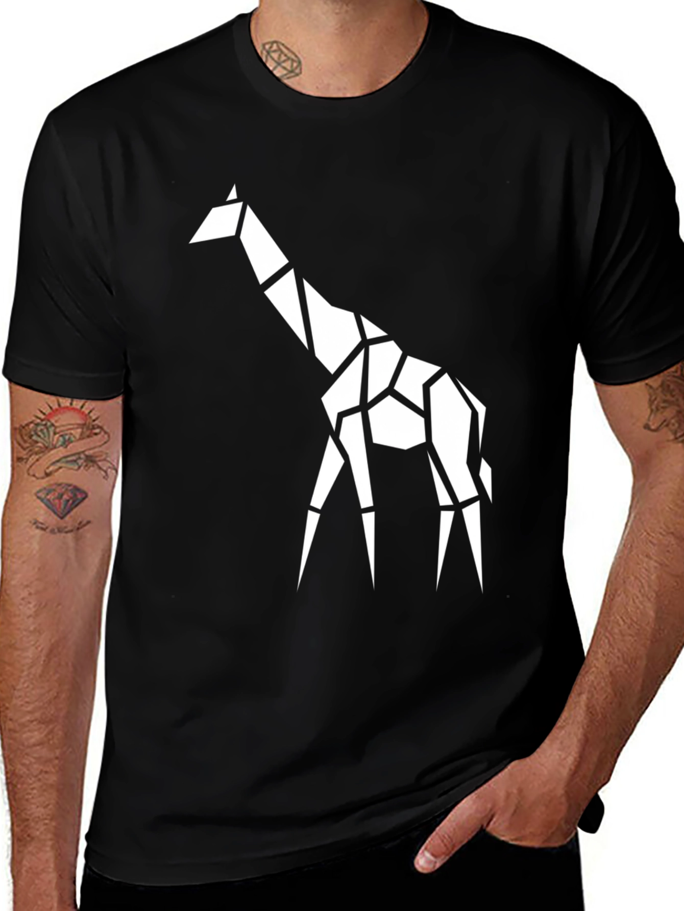 Variant 5 of Geometric Giraffe Graphic Tee - Black