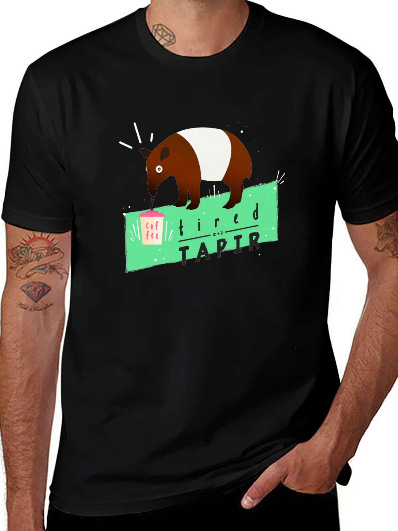 Variant 10 of Tired Tapir Graphic Tee - Coffee Lover's Humor
